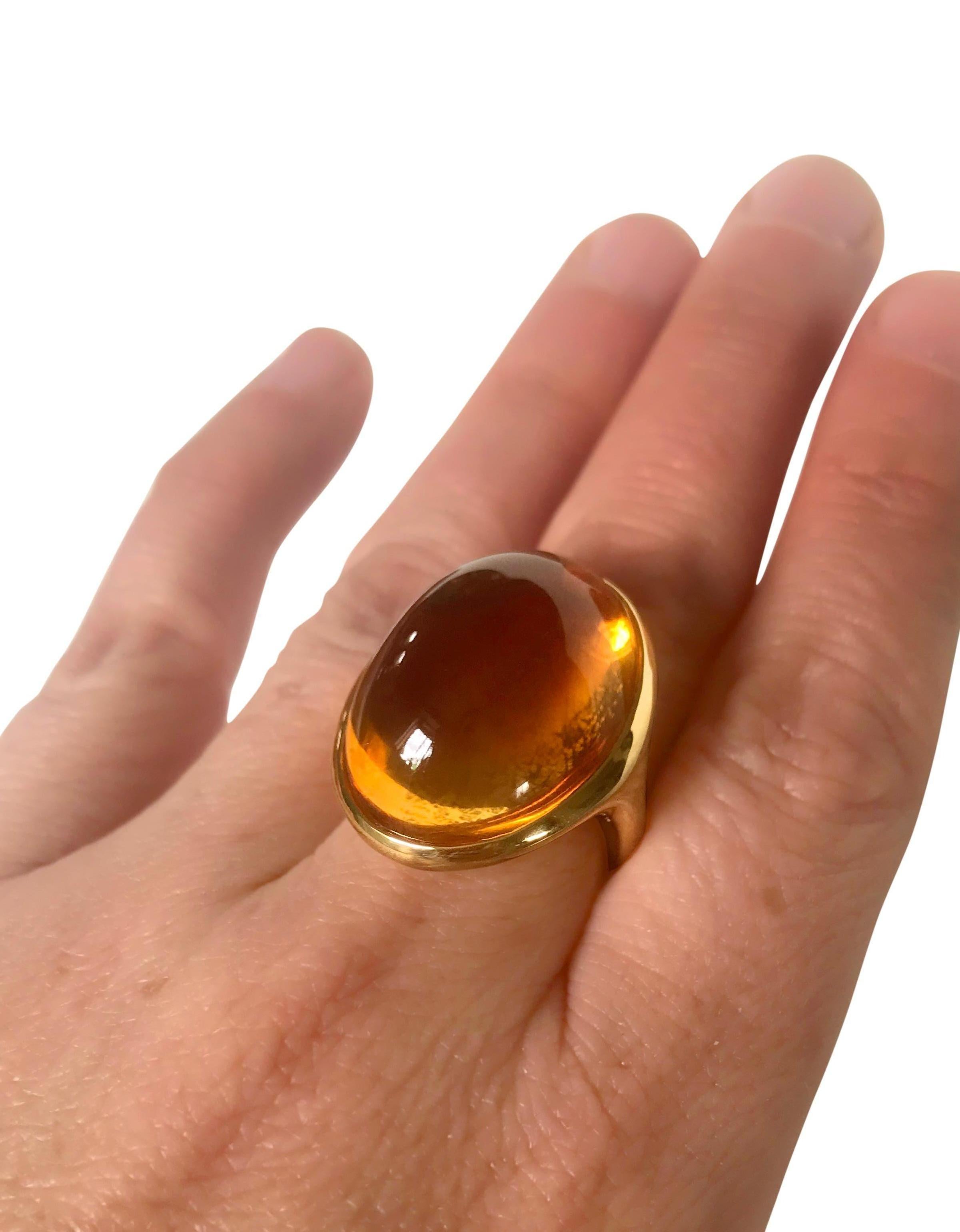 40 Carat Golden Citrine and 18 Karat Yellow Gold Contemporary Cocktail Ring For Sale 5