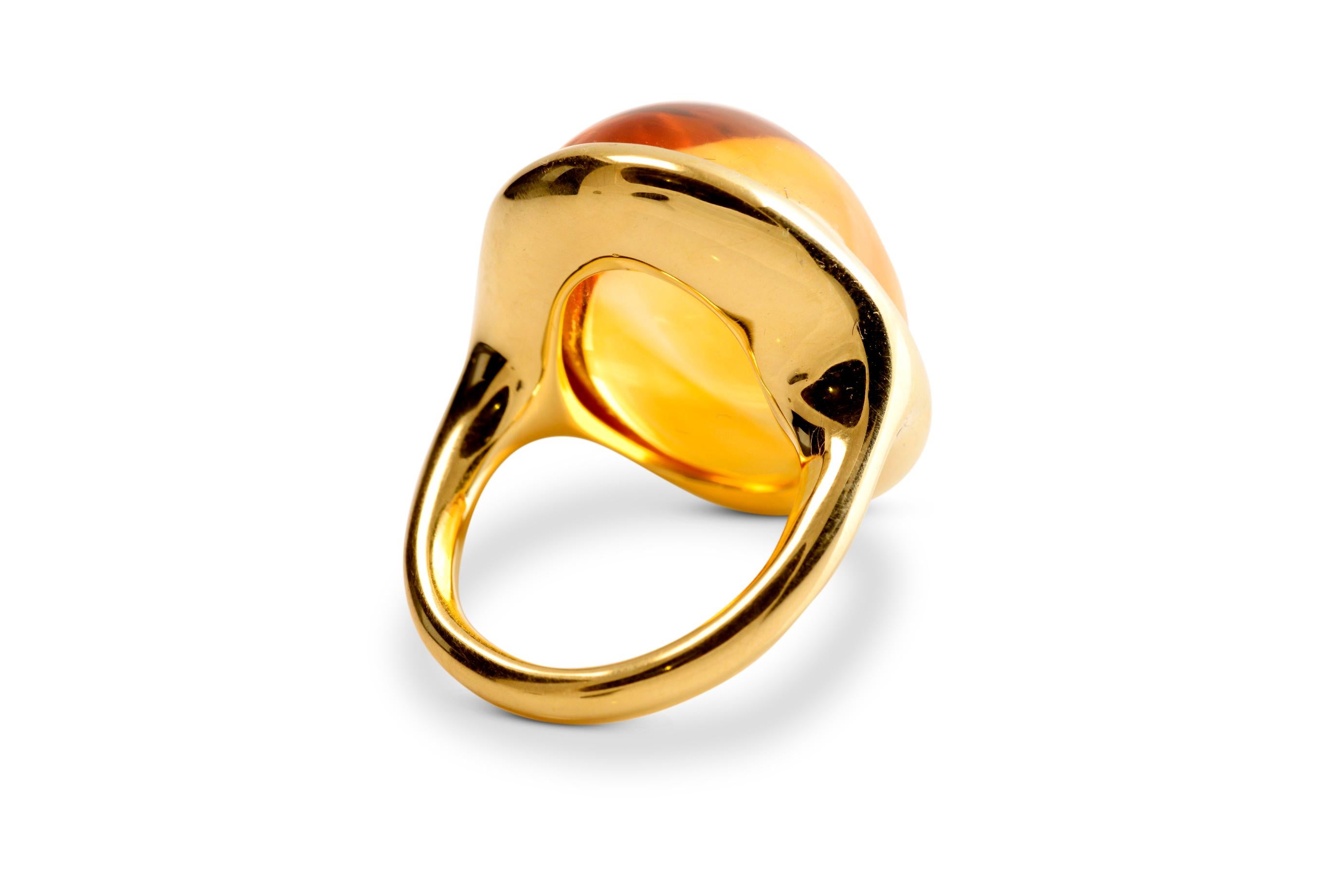 Women's 40 Carat Golden Citrine and 18 Karat Yellow Gold Contemporary Cocktail Ring For Sale