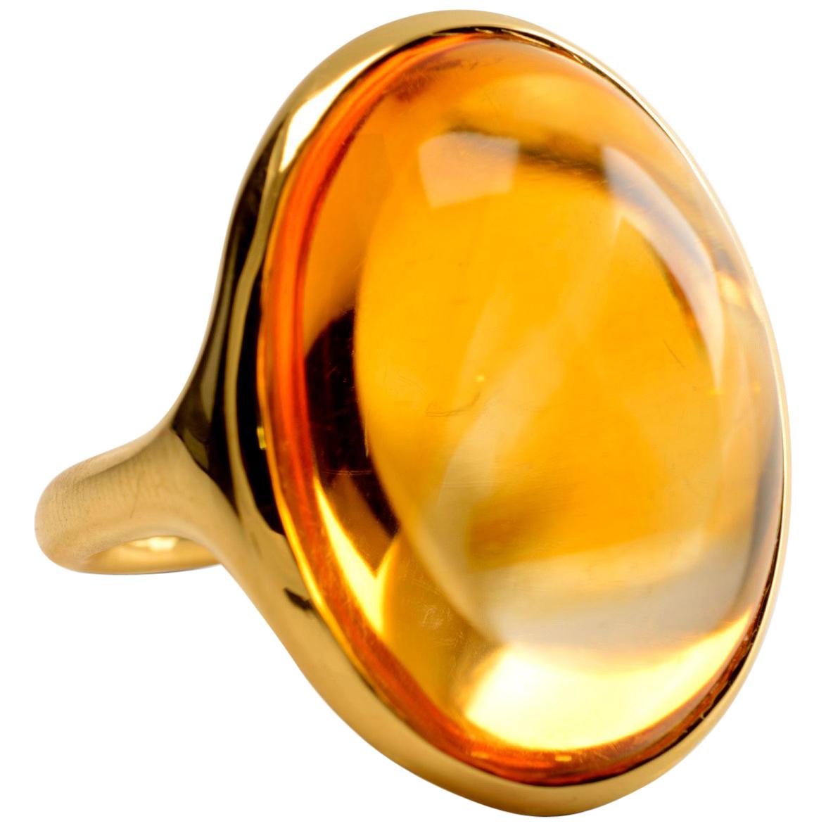 40 Carat Golden Citrine and 18 Karat Yellow Gold Contemporary Cocktail Ring For Sale