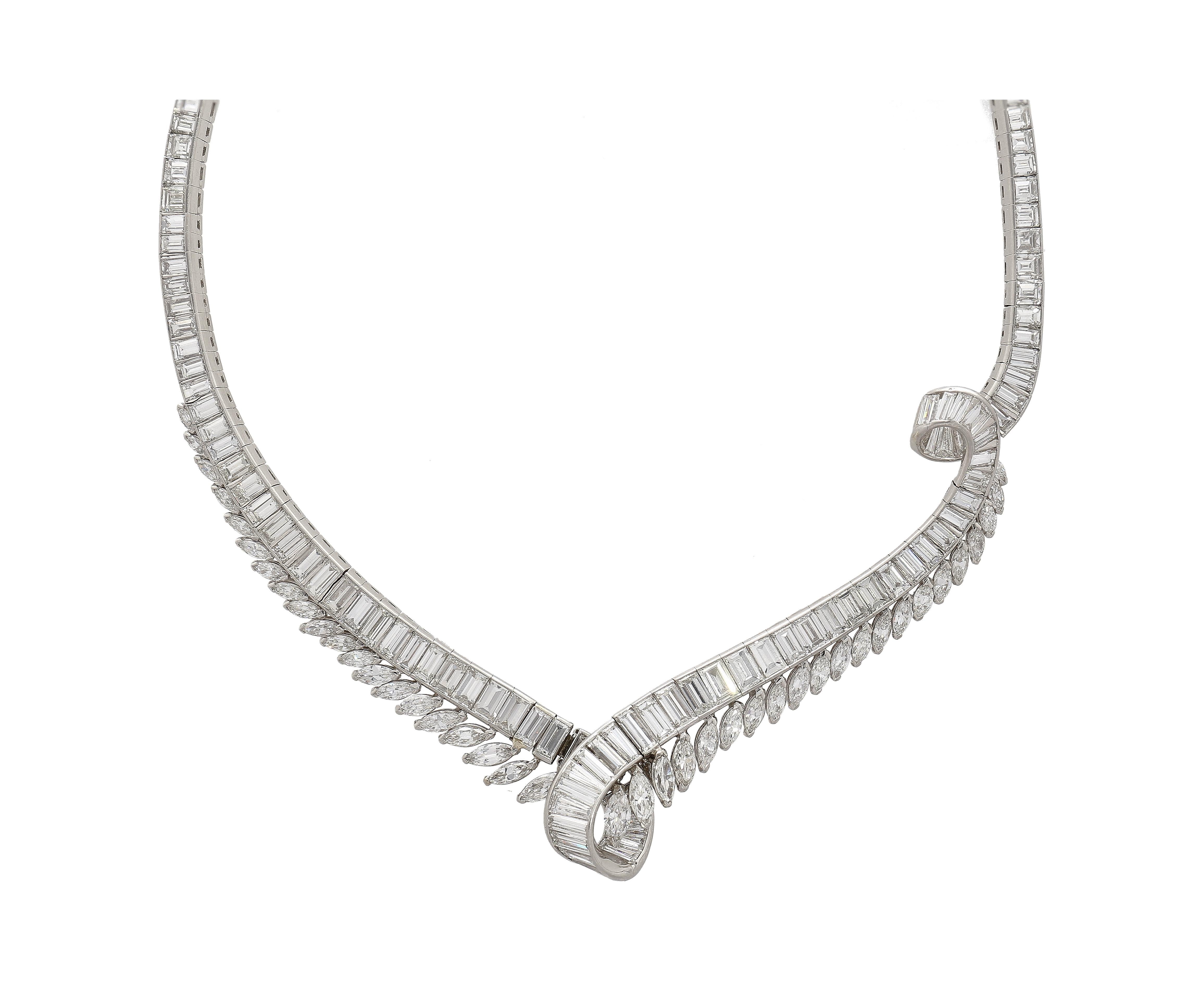40 Carat Marquise And Baguette Cut Diamond Chandelier Platinum Choker Necklace For Sale 1