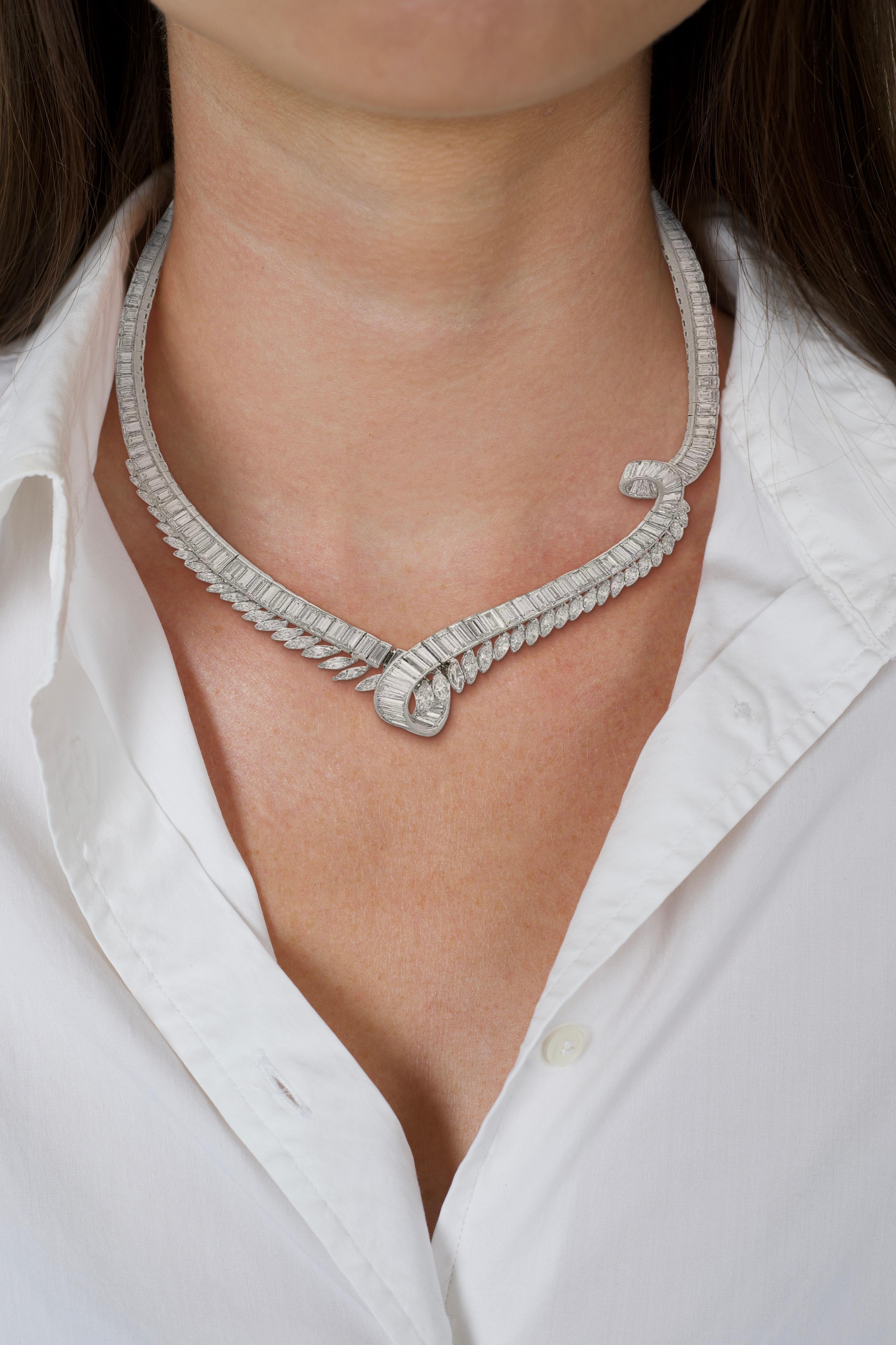 40 Carat Marquise And Baguette Cut Diamond Chandelier Platinum Choker Necklace For Sale 2