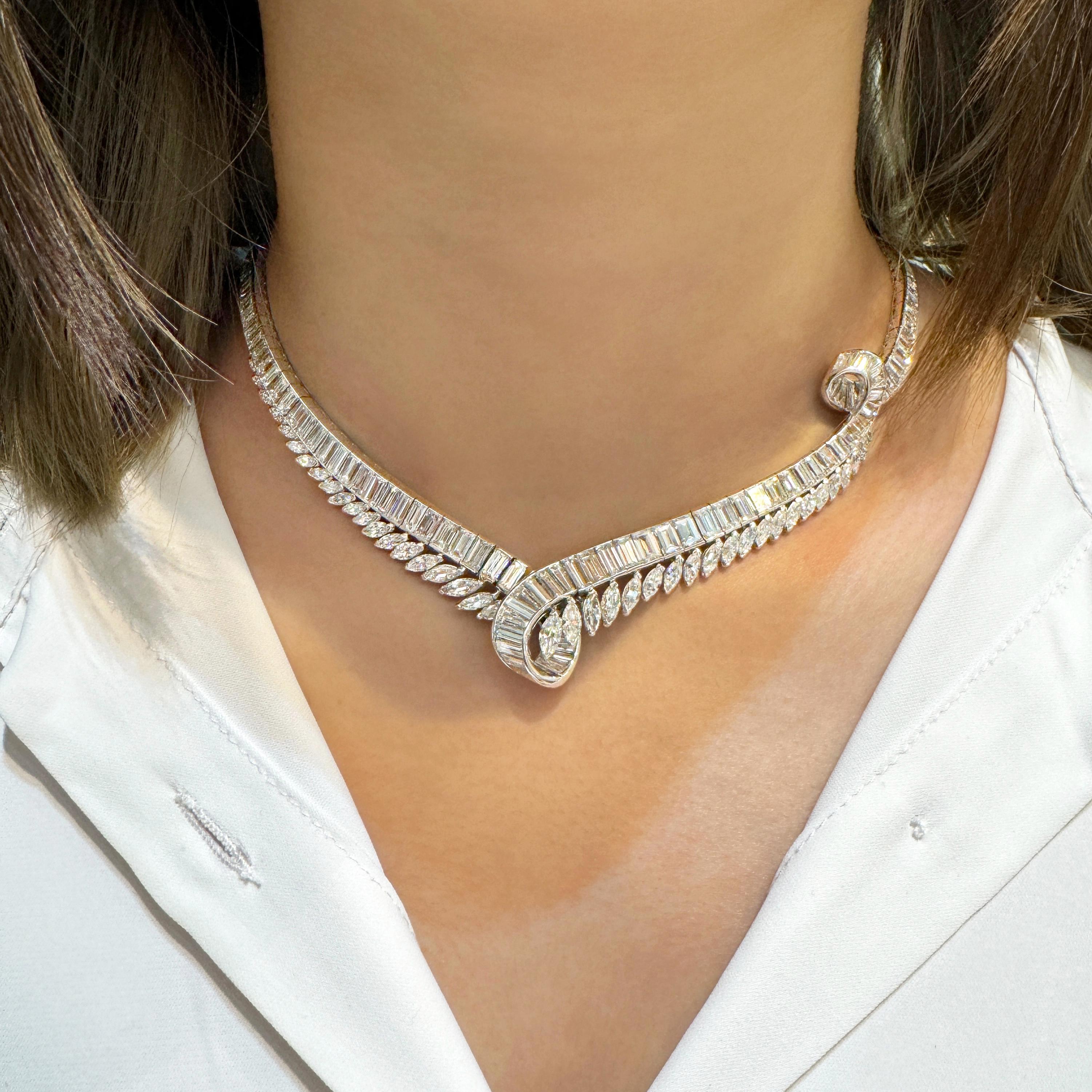 40 Carat Marquise And Baguette Cut Diamond Chandelier Platinum Choker Necklace For Sale 3