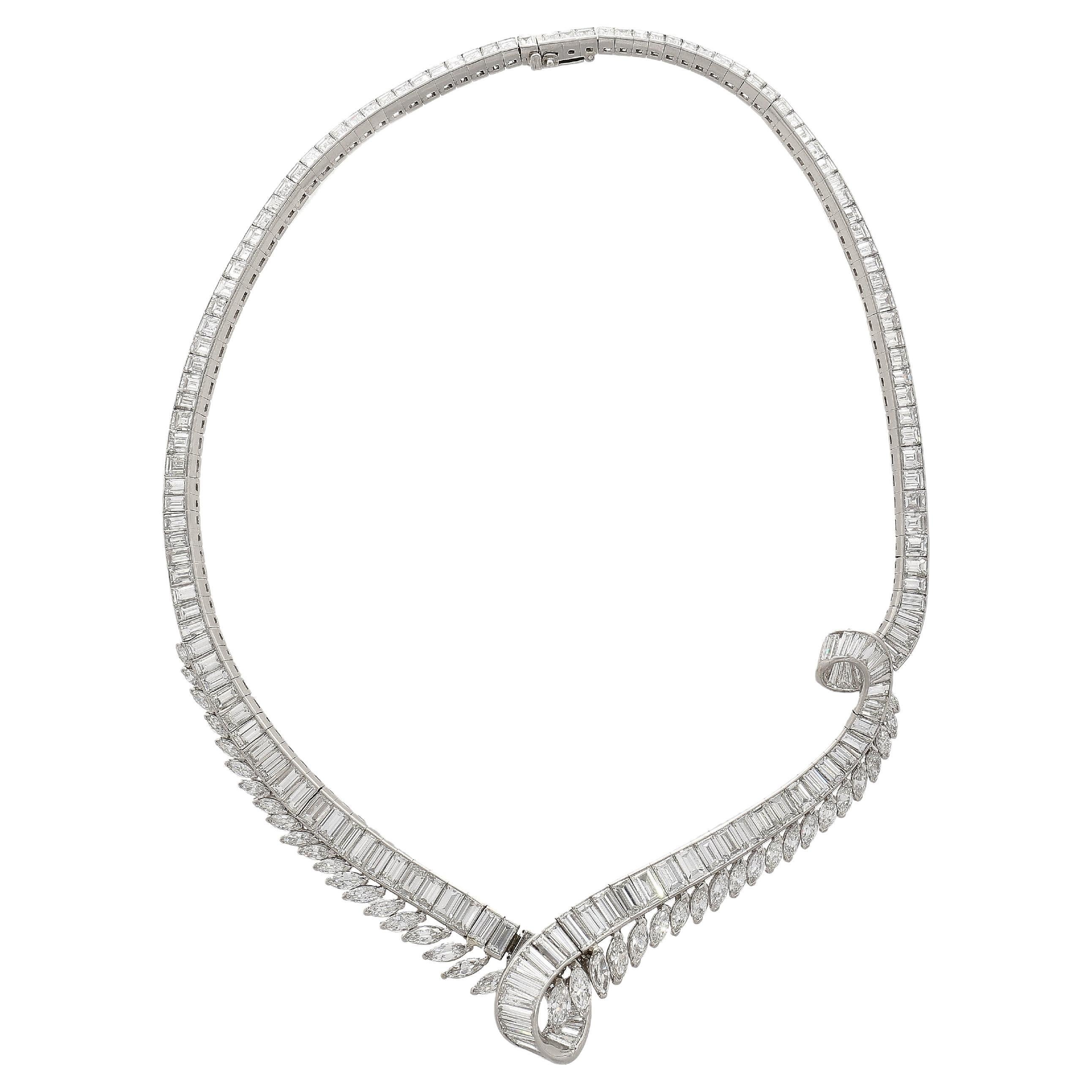 40 Carat Marquise And Baguette Cut Diamond Chandelier Platinum Choker Necklace For Sale