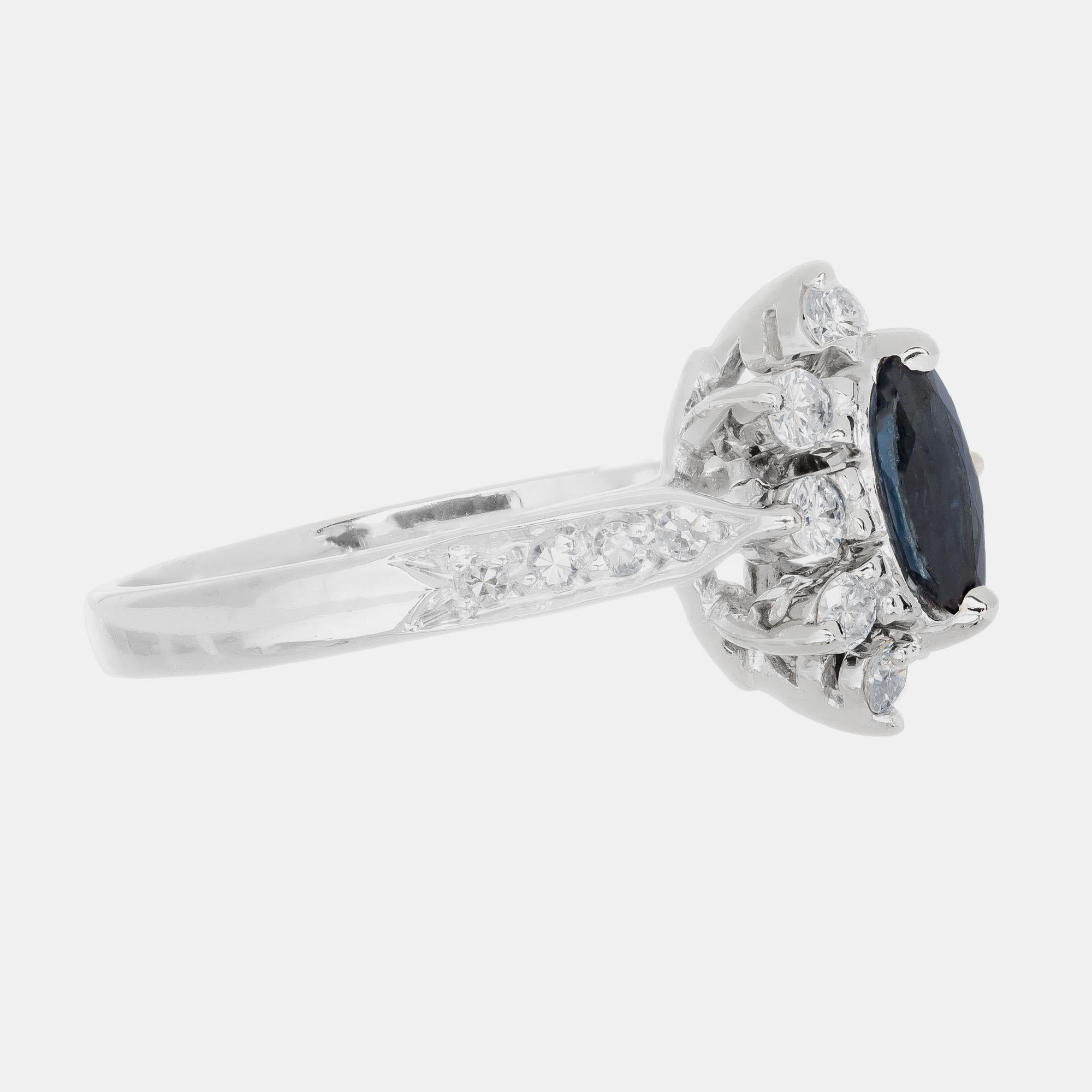 Marquise Cut .40 Carat Marquise Sapphire Diamond Halo White Gold Engagement Ring For Sale