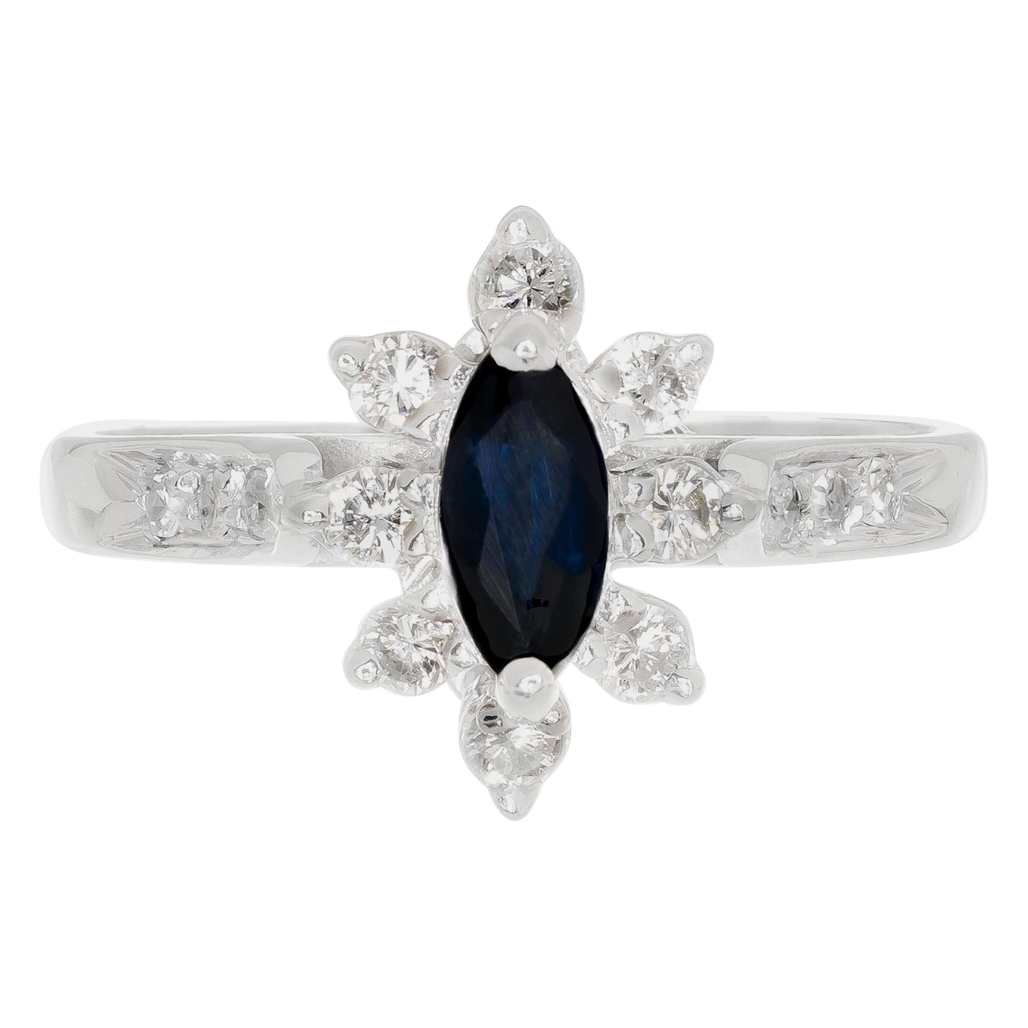.40 Carat Marquise Sapphire Diamond Halo White Gold Engagement Ring For Sale