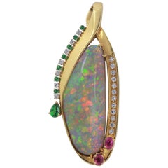 40 Carat Multi-Color Harlequin Pattern Free-Form Custom Opal Pendant