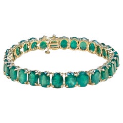 40 Carat Natural Emerald Cocktail Tennis Bracelet 14 Karat Yellow Gold