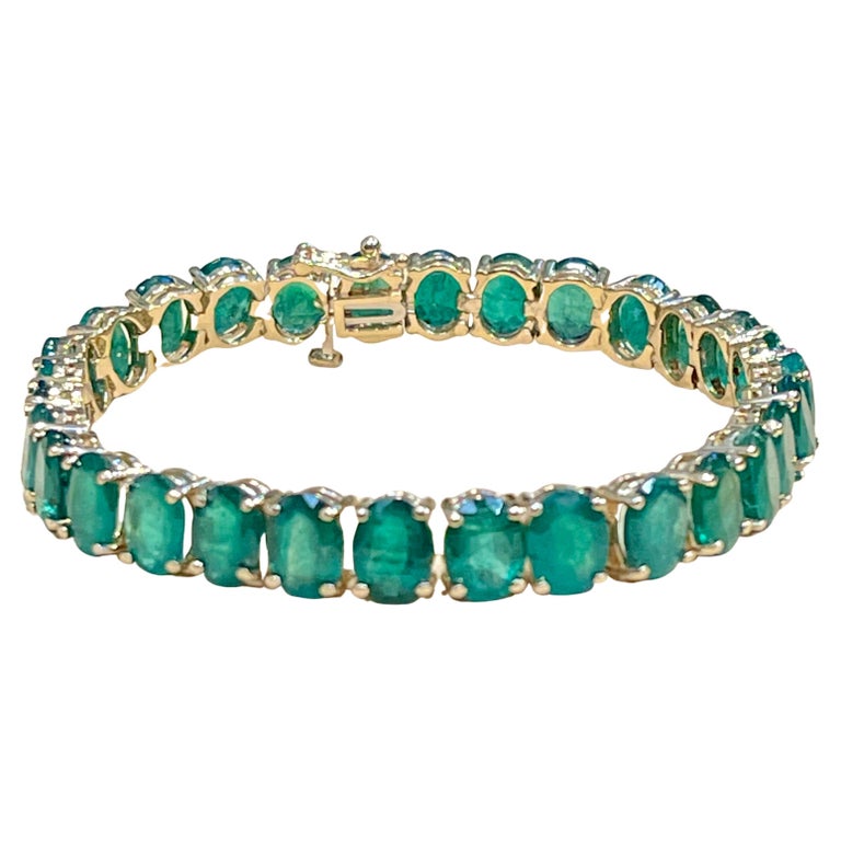 40 Carat Natural Emerald Cocktail Tennis Bracelet 14 Karat Yellow Gold
