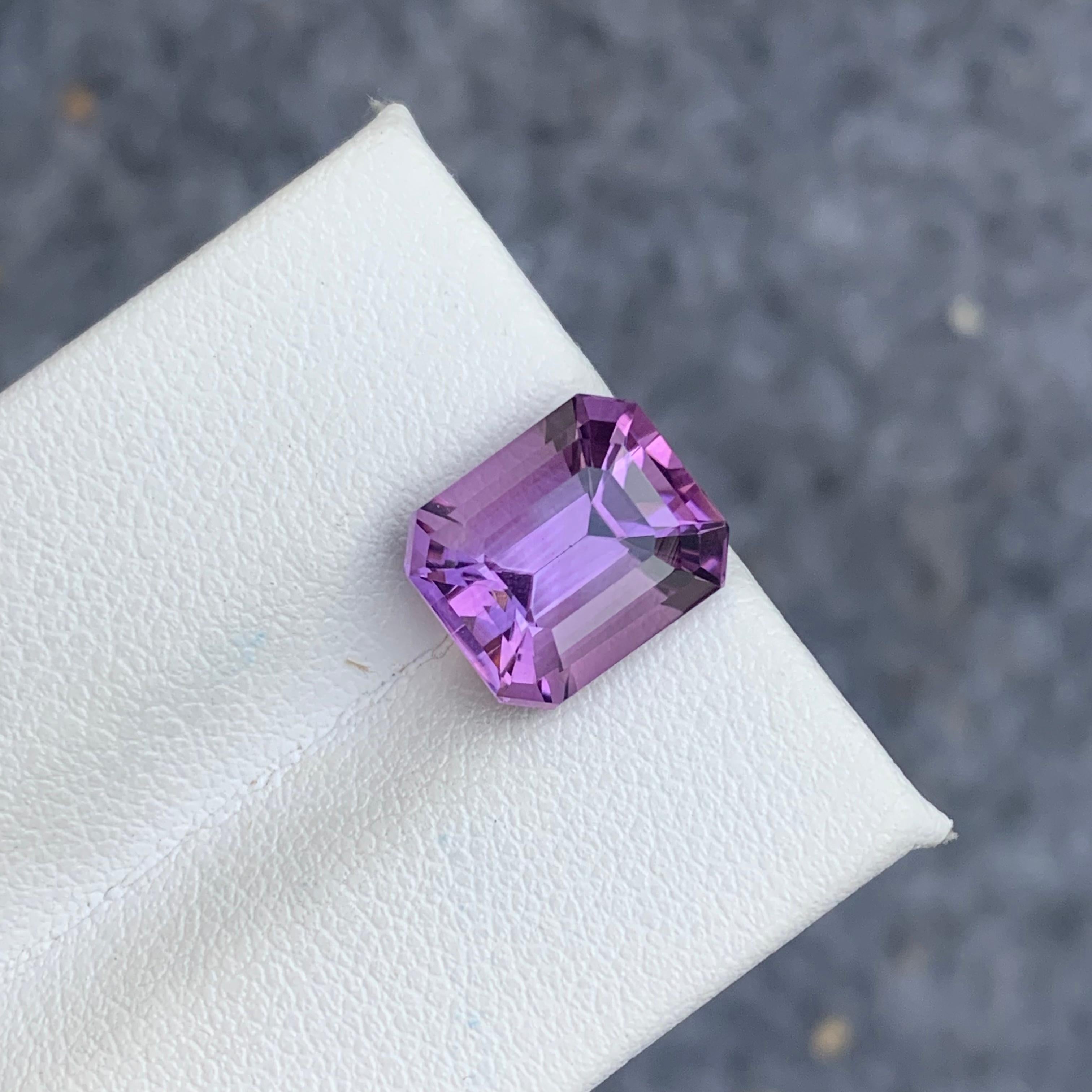 British Colonial 4.0 Carat Natural Faceted Purple Amethyst Emerald Cut From Brazil Mine