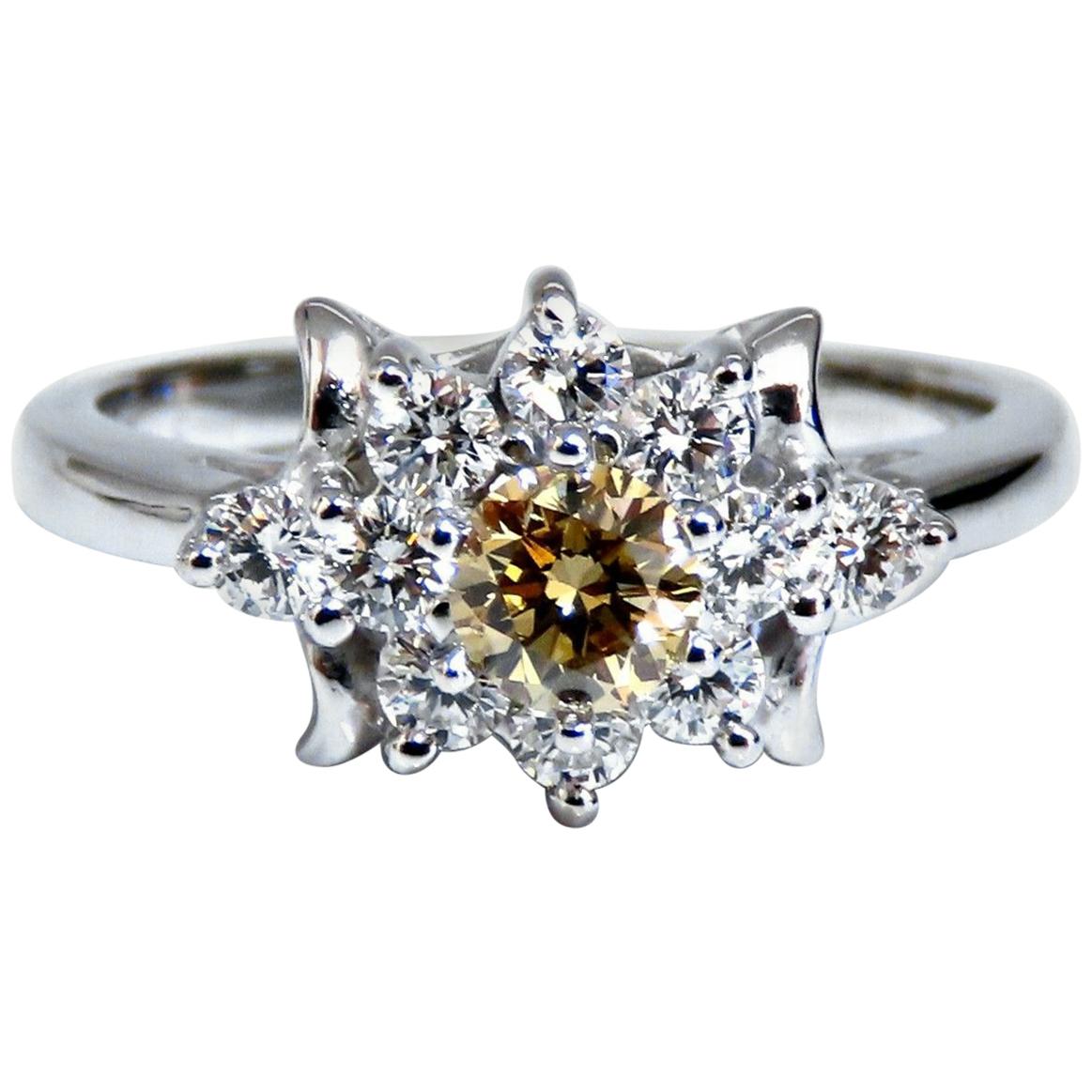 Bague en or 14 carats avec diamant brun jaune fantaisie naturel de 0,40 carat