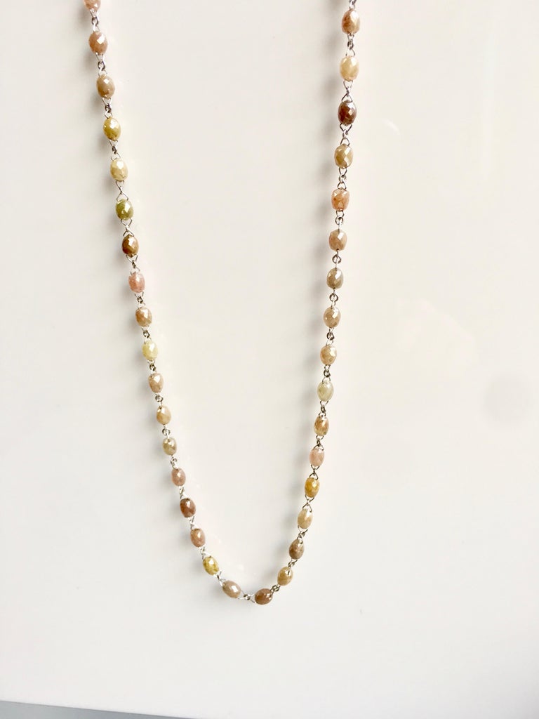 40 Carat Natural Fancy Multicolored Diamond Bead Necklace in 18 Karat ...