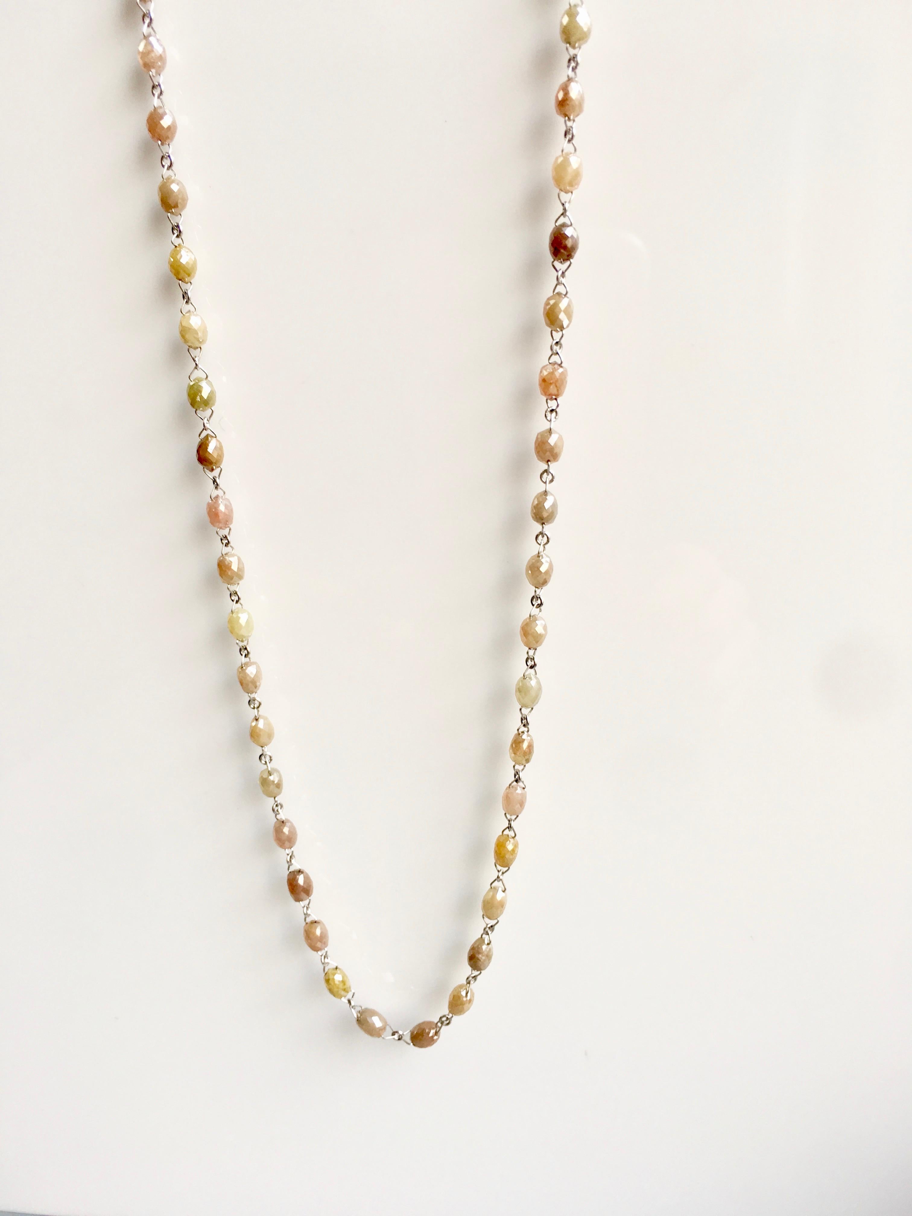 Women's or Men's 40 Carat Natural Fancy Multicolored Diamond Bead Necklace in 18 Karat For Sale