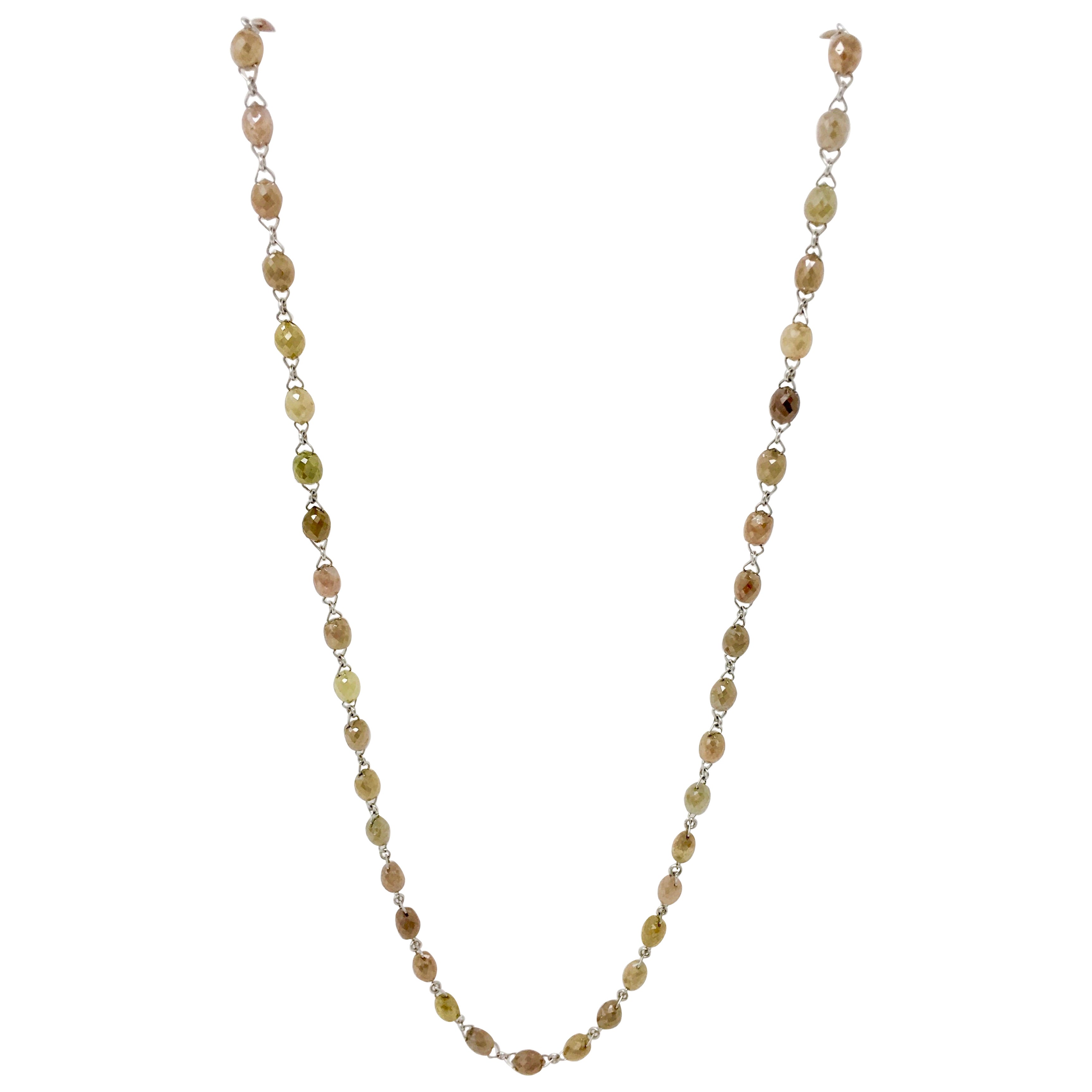 Collier de perles de diamants multicolores fantaisie naturels de 40 carats en or 18 carats