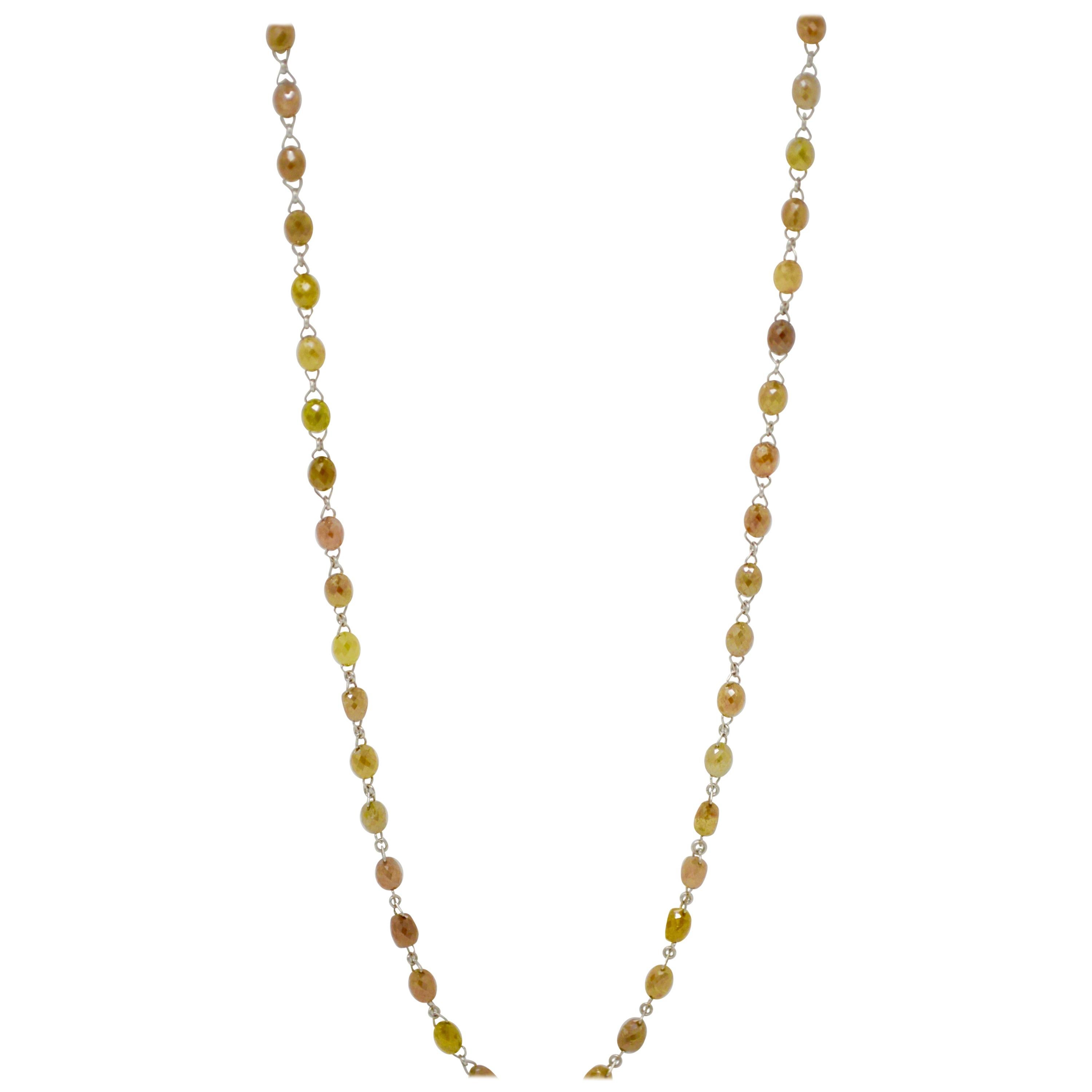 40 Carat Natural Fancy Multicolored Diamond Bead Necklace in 18 Karat