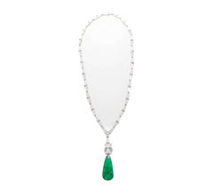 40 Carat Old Mine Colombian Drop Emerald & Baguette Diamond 18K Gold Necklace