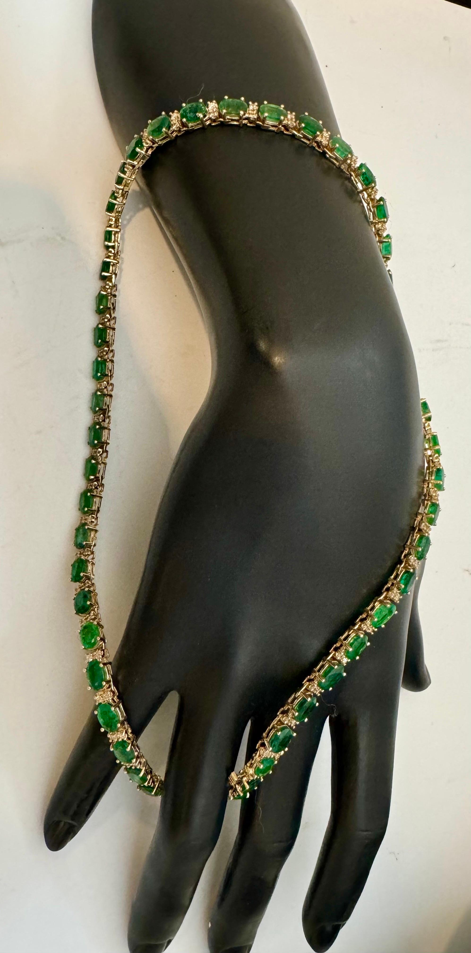 40 Carat Oval Brazilian Emerald & 3 Carat Diamond Tennis Necklace 14 Karat Gold For Sale 6