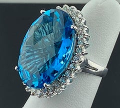 40 Carat Oval Cut London Blue Topaz & Diamond Ring
