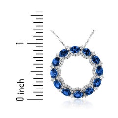 4.0 Carat Oval Sapphire Circle Pendant With 0.60 ct Diamond in 18k White ref822