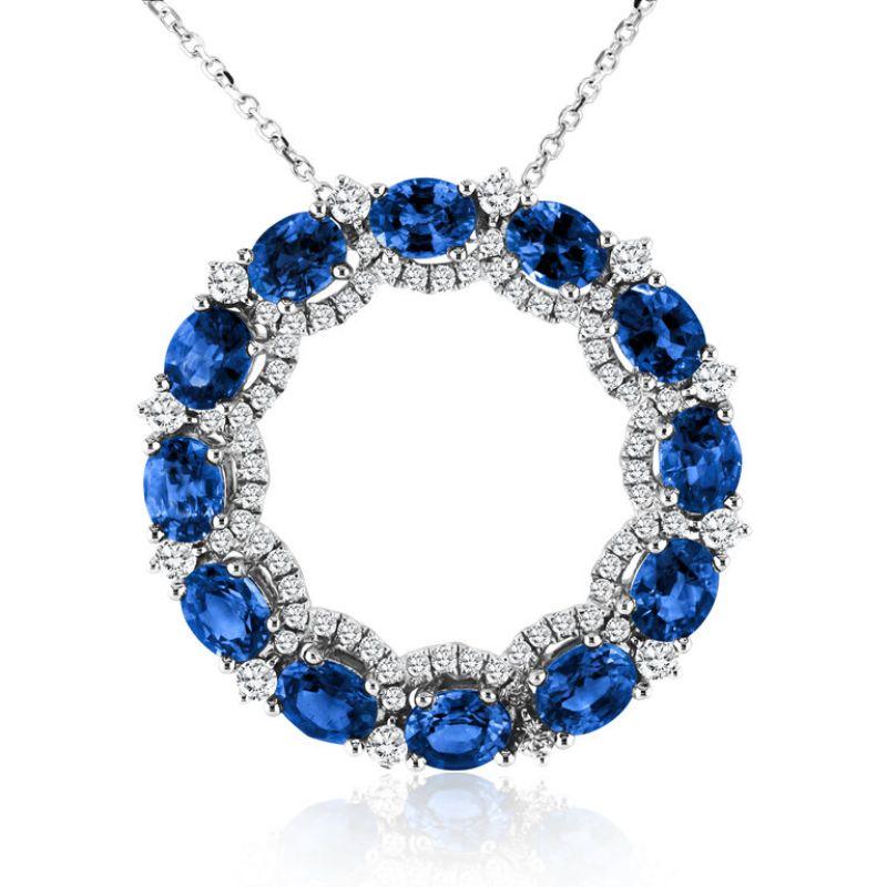 4.0 Carat Oval Sapphire Circle Pendant With 0.60 ct Diamond in 18k White ref822 in vendita 1