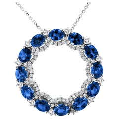4.0 Carat Oval Sapphire Circle Pendant With 0.60 ct Diamond in 18k White ref822