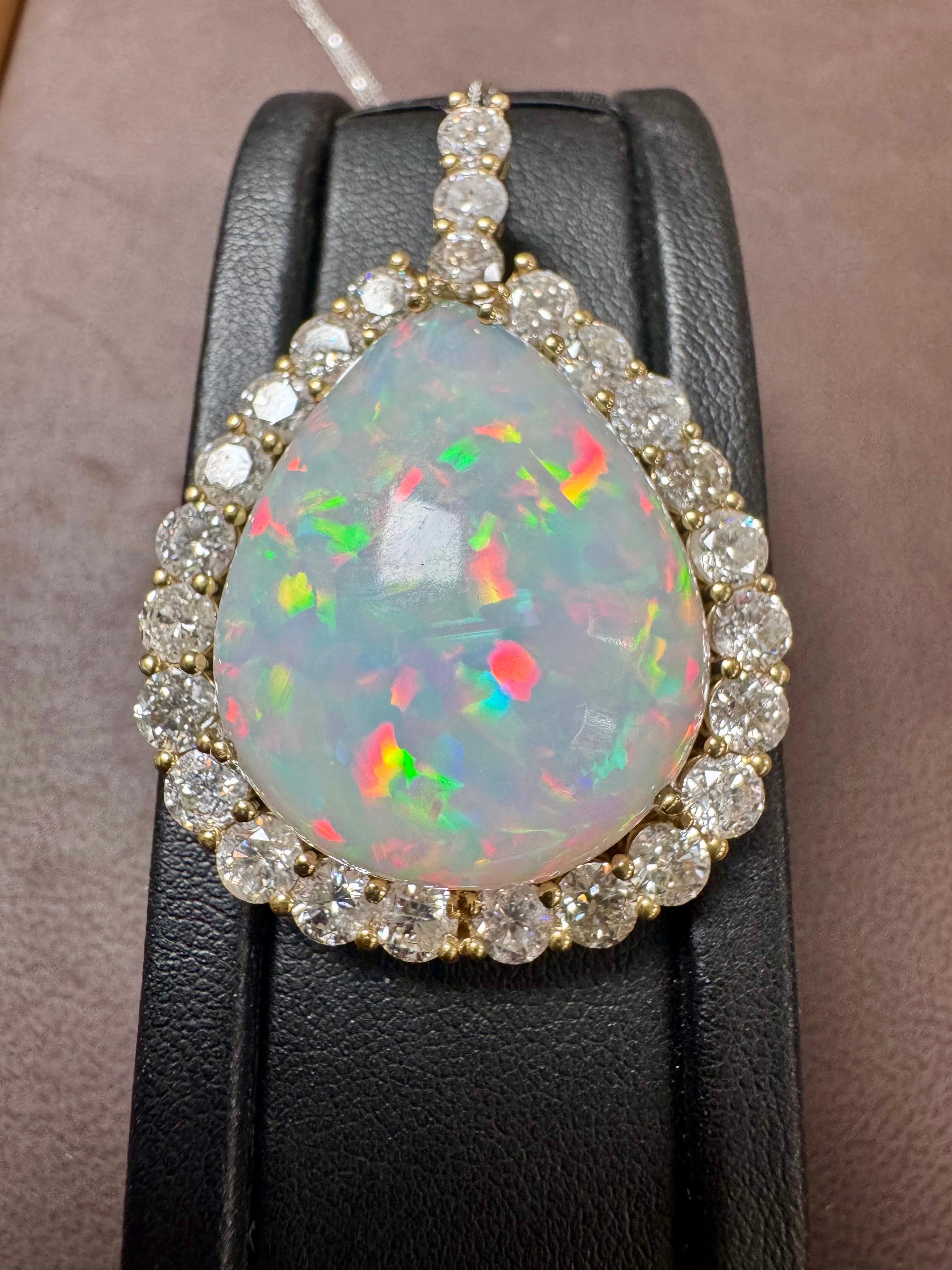Pendentif/collier en or jaune 14 carats, opale éthiopienne poire de 40 carats et diamants de 8 carats en vente 6