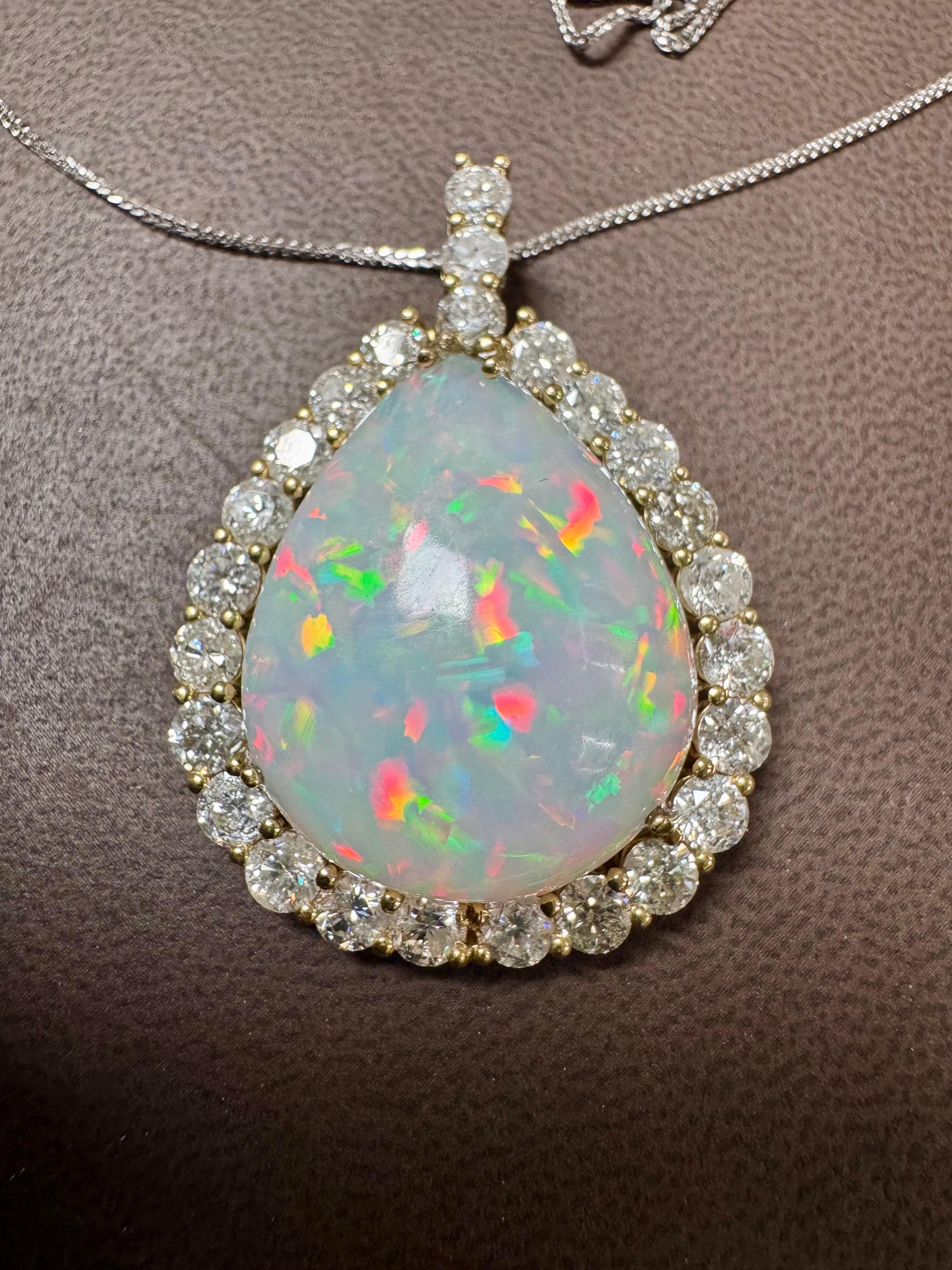 Pendentif/collier en or jaune 14 carats, opale éthiopienne poire de 40 carats et diamants de 8 carats en vente 8
