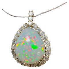 40 Carat Pear Ethiopian Opal & 8 Carat Diamond Pendant/Necklace 14K Yellow Gold