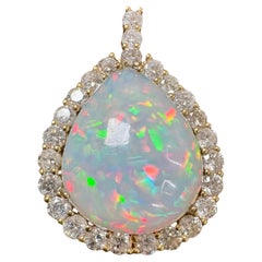 40 Carat Pear Ethiopian Opal & 8 Carat Diamond Pendant/Necklace 14K Yellow Gold