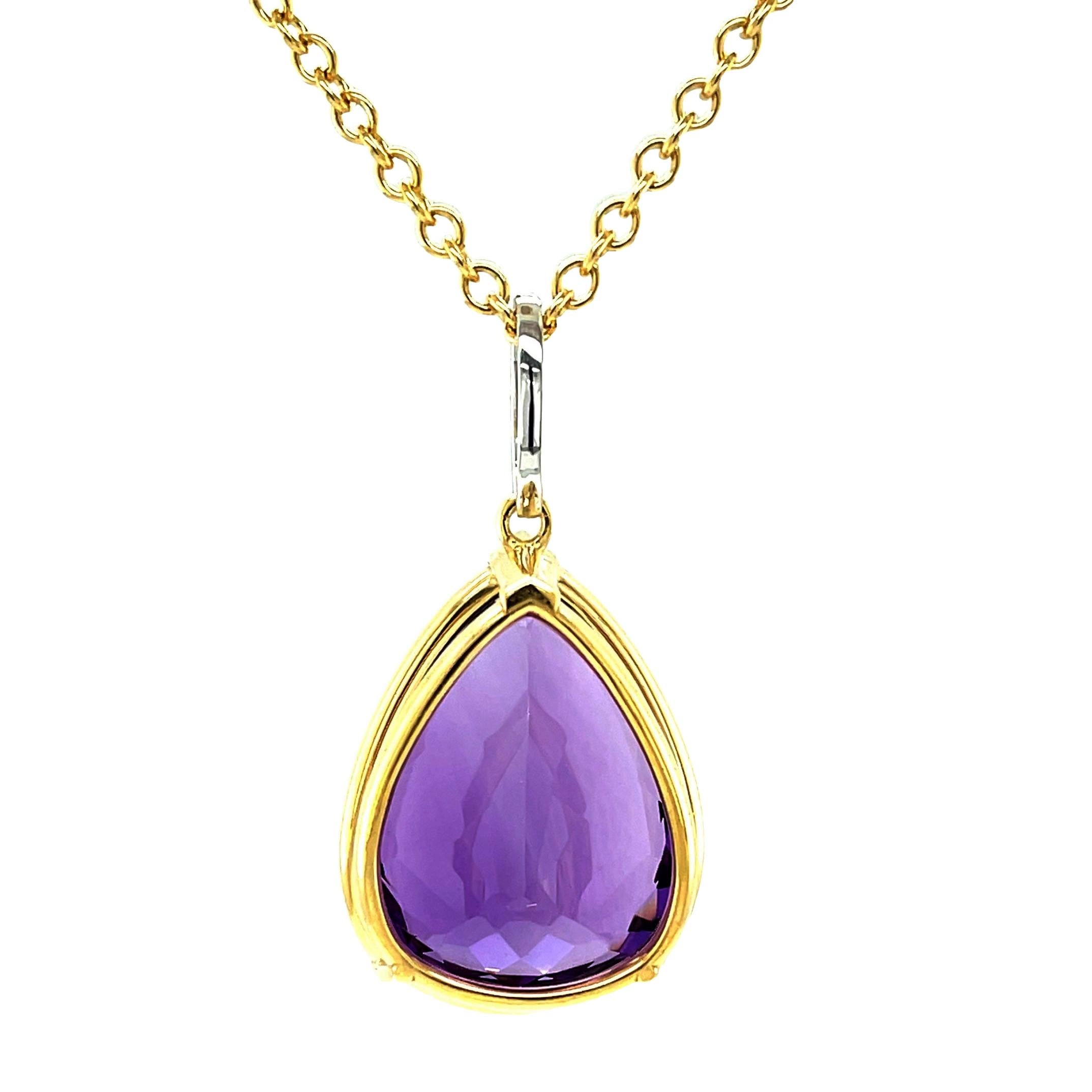 40 Carat Pear Shape Amethyst and Diamond Pendant in 18k Yellow Gold with Chain In New Condition For Sale In Los Angeles, CA