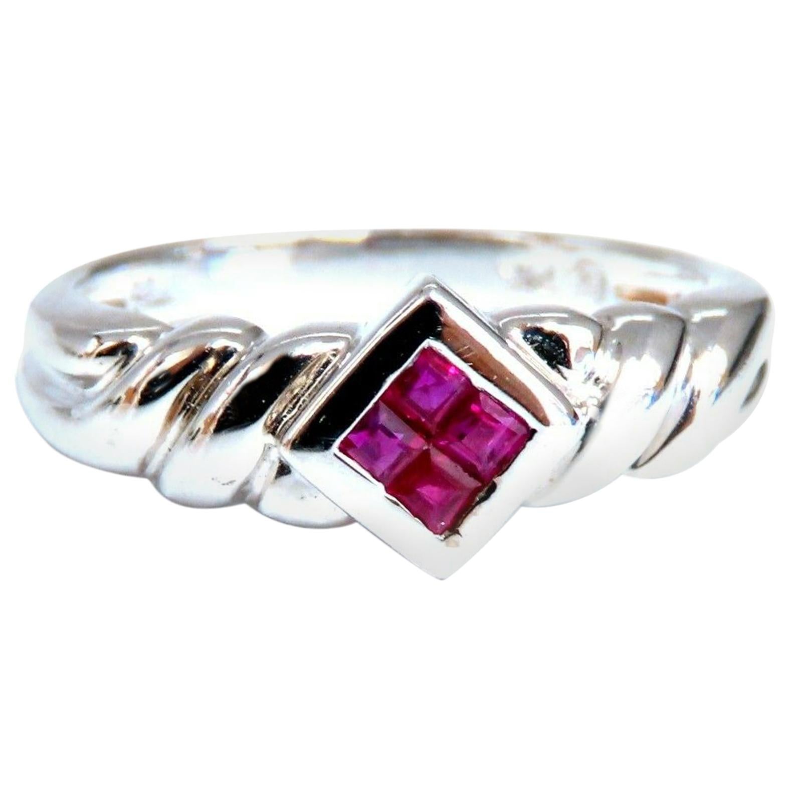 .40 Carat Princess Cut Natural Ruby Invisible Cluster Ring 14 Karat For Sale