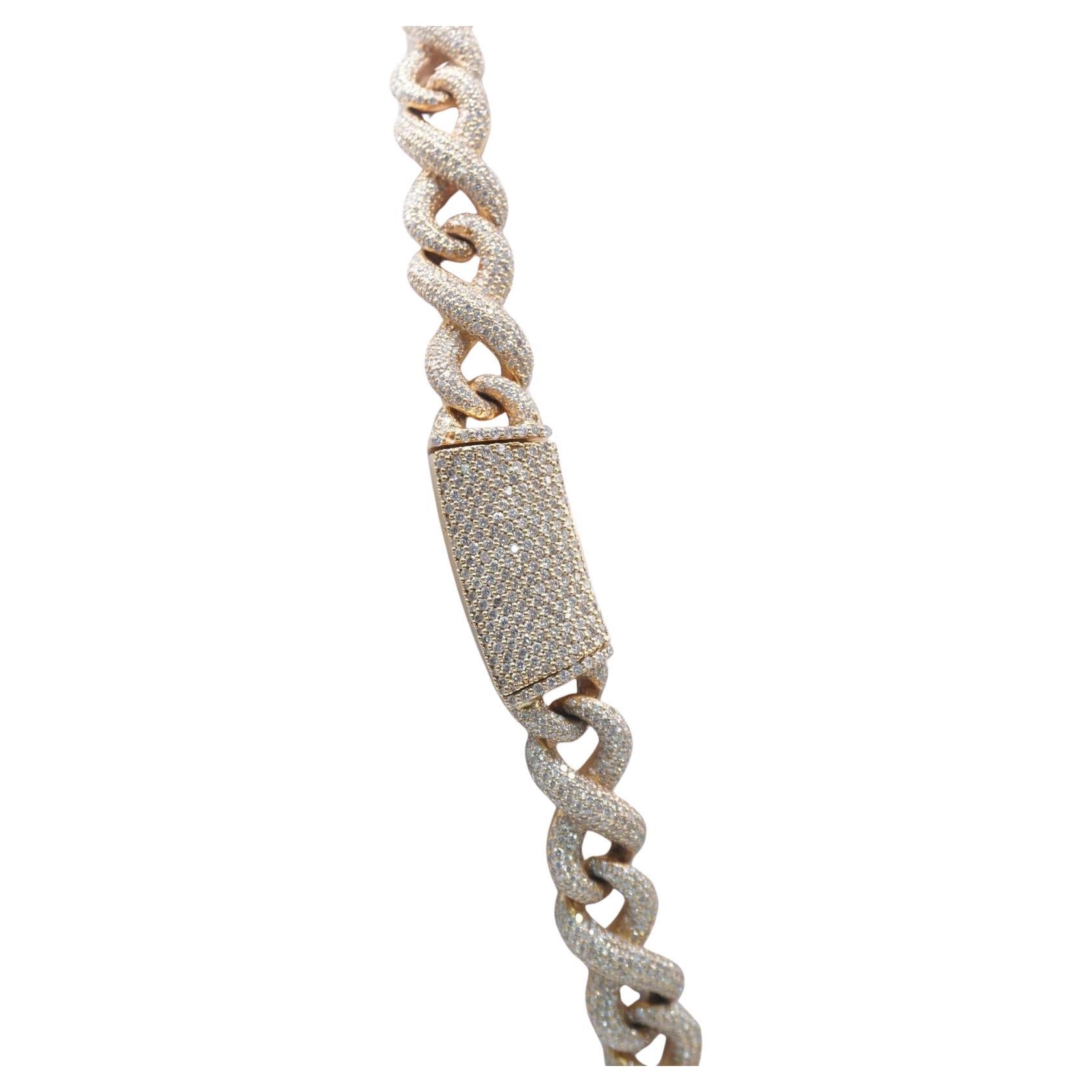 Taglio rotondo Collana con catena cubana di diamanti a 40 carati con taglio rotondo Brilliante in vendita