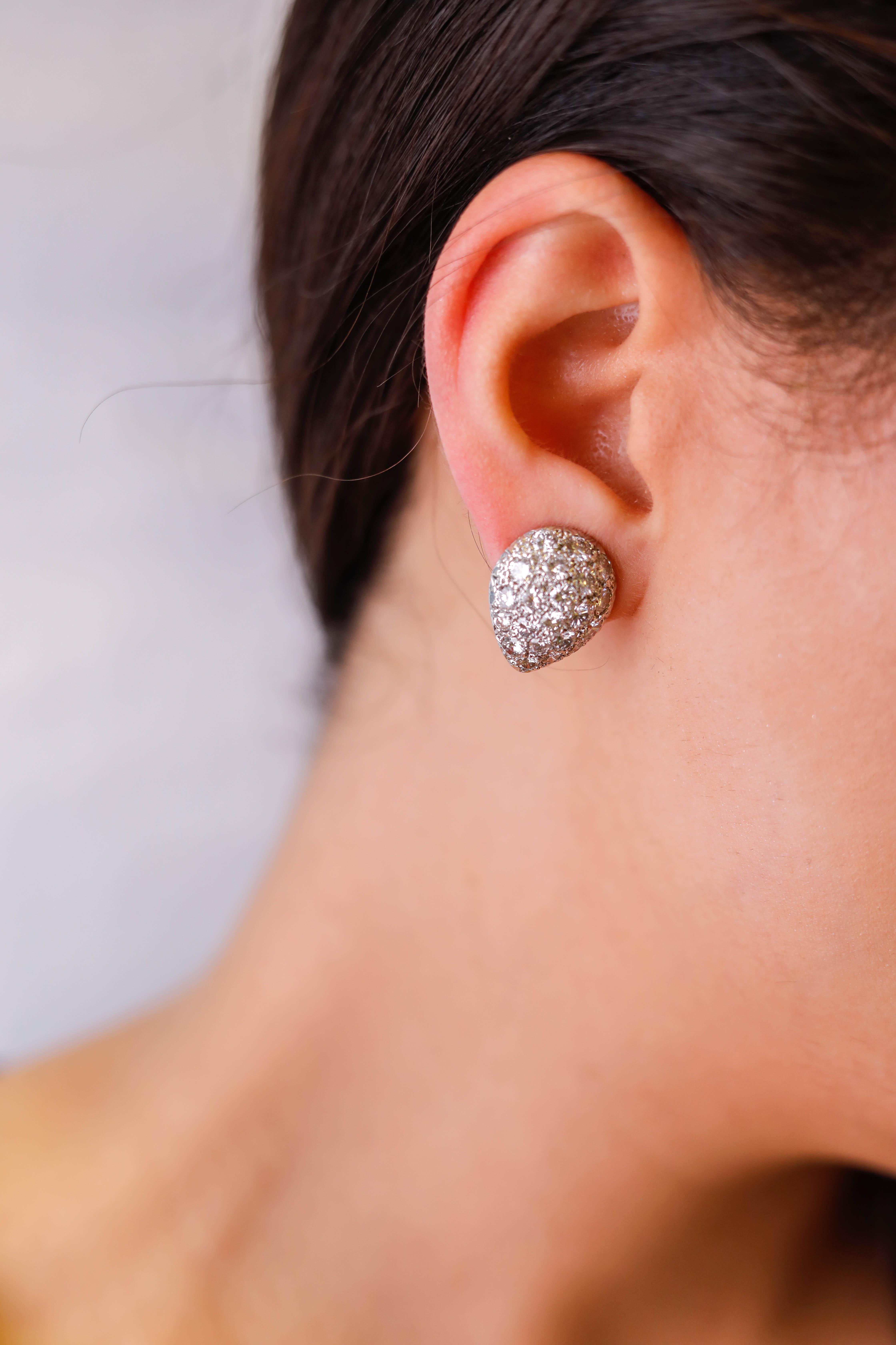 Contemporary 4 TCW Teardrop Cluster Diamond Pave Drop Stud Earrings in Platinum For Sale