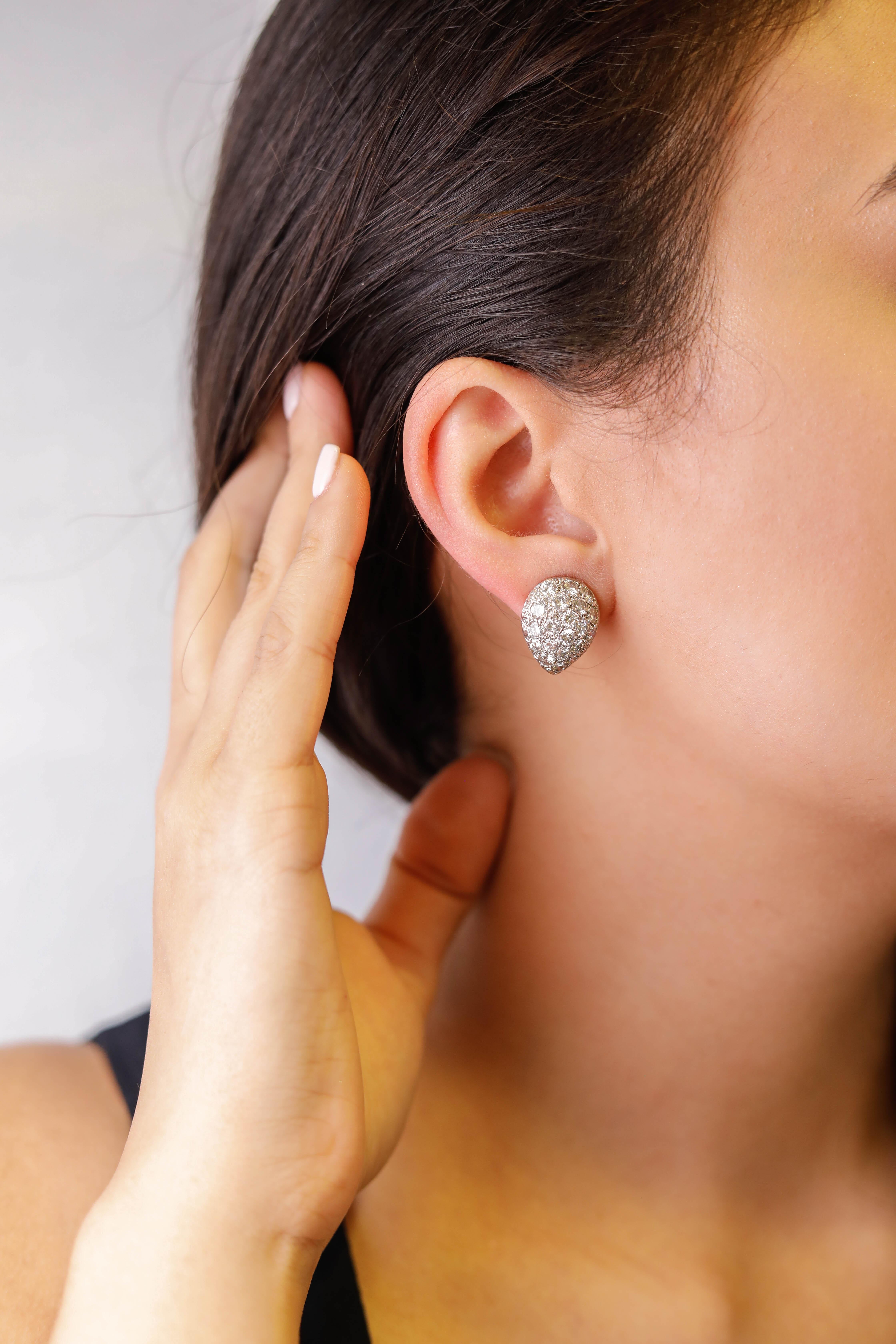 Round Cut 4 TCW Teardrop Cluster Diamond Pave Drop Stud Earrings in Platinum For Sale