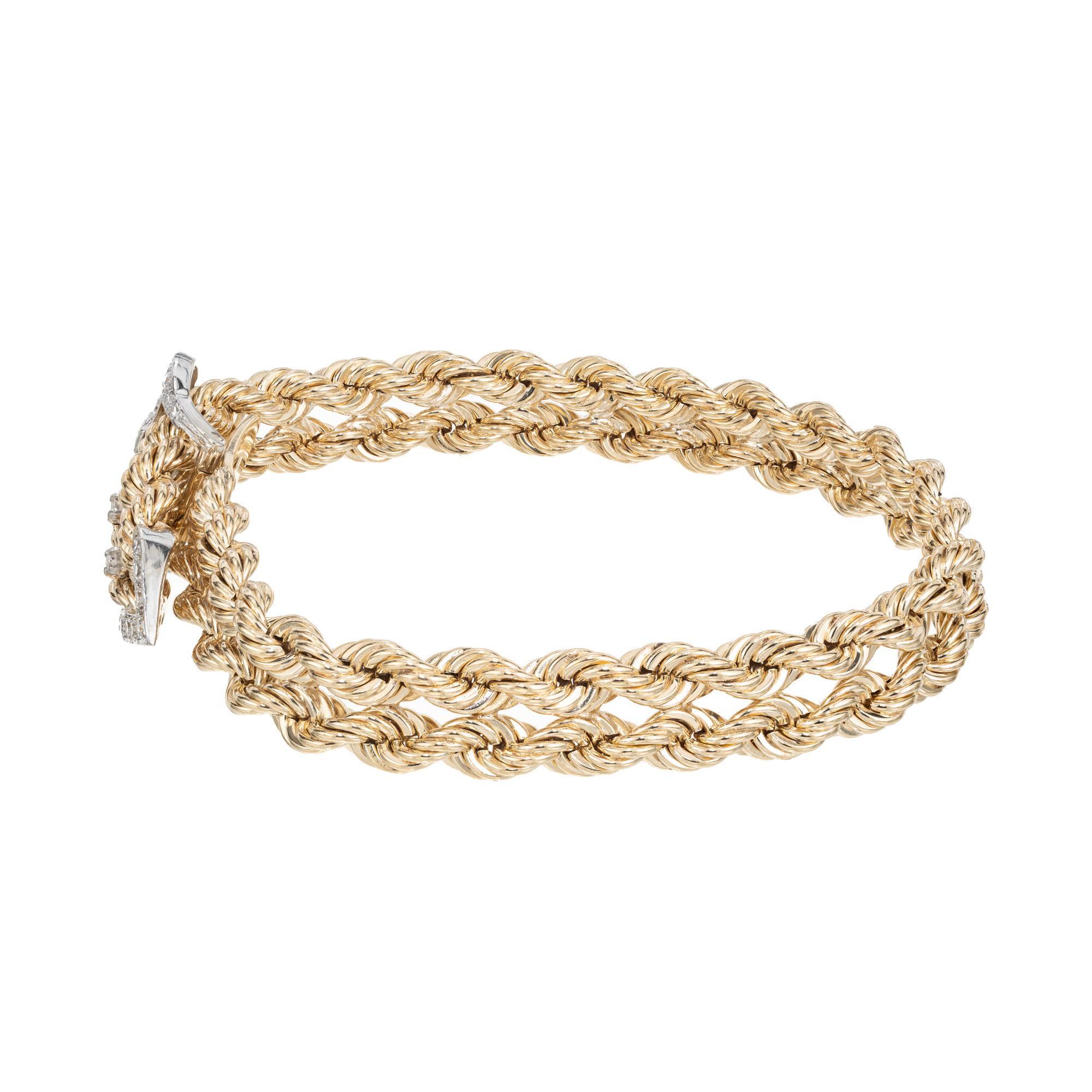 Round Cut .40 Carat Round Diamond Two Tone Gold Double Rope Buckle Bracelet  For Sale