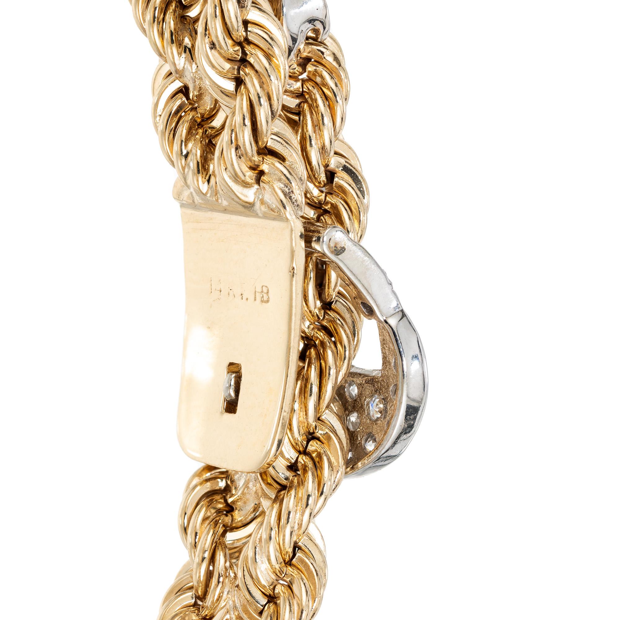 Women's .40 Carat Round Diamond Two Tone Gold Double Rope Buckle Bracelet  For Sale