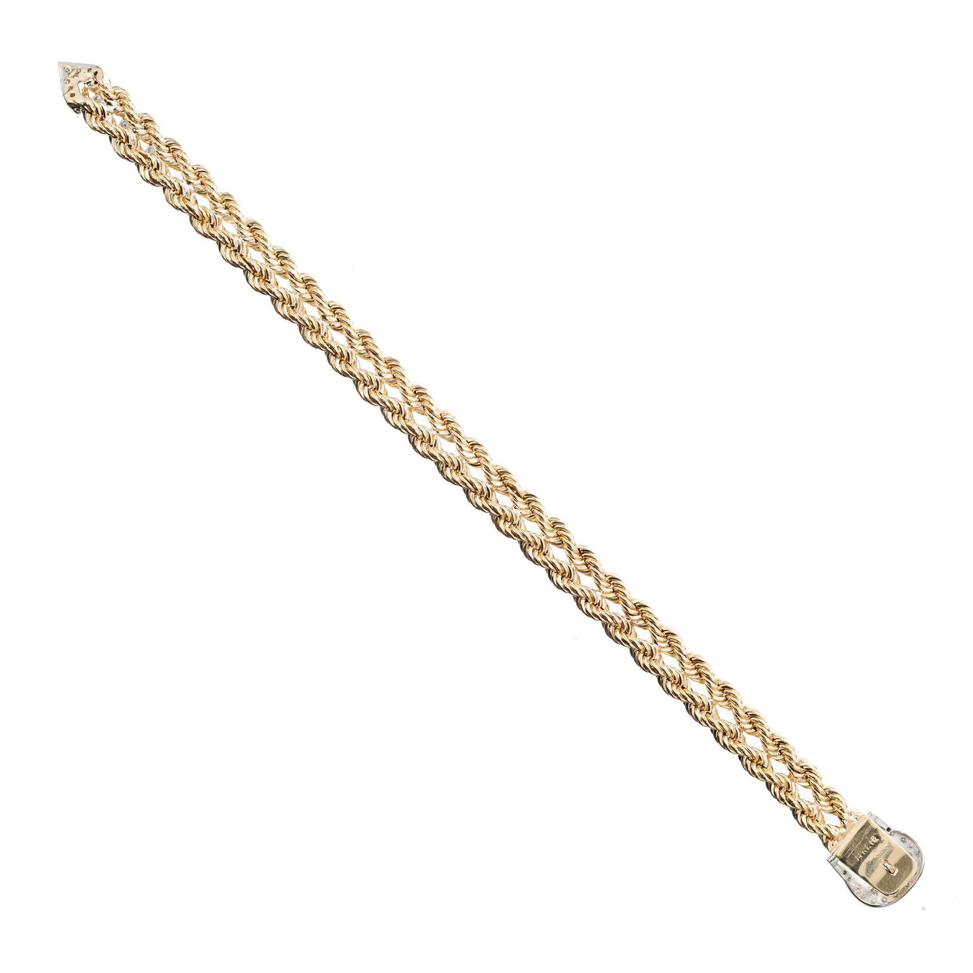 .40 Carat Round Diamond Two Tone Gold Double Rope Buckle Bracelet  For Sale 2