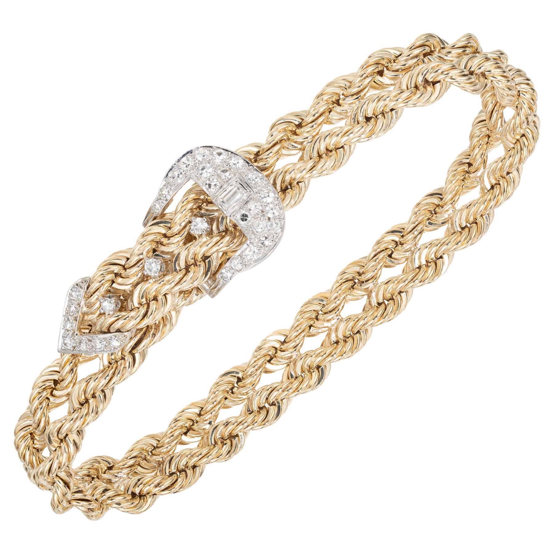 .40 Carat Round Diamond Two Tone Gold Double Rope Buckle Bracelet  For Sale