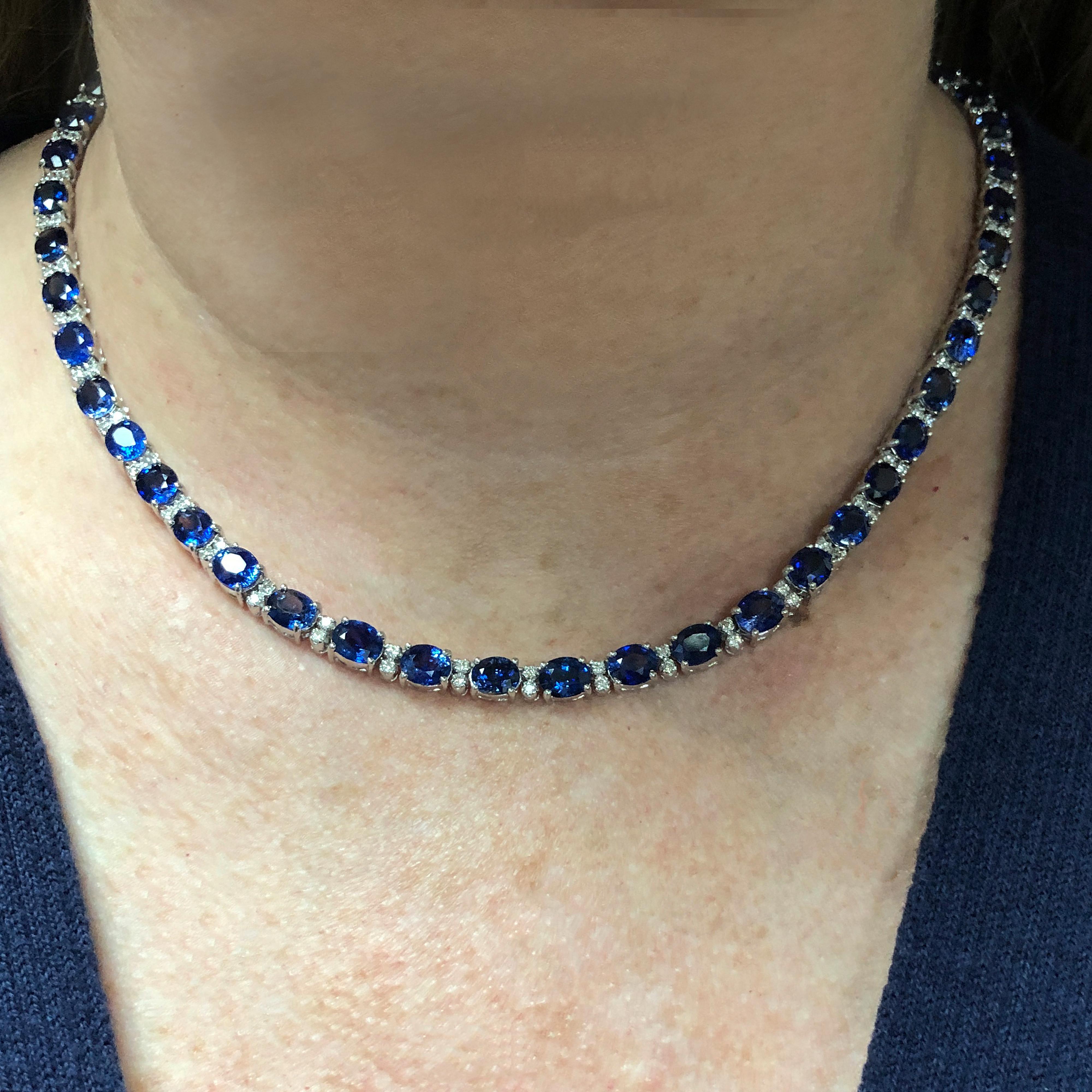 Modern 40 Carat Sapphire and Diamond Necklace
