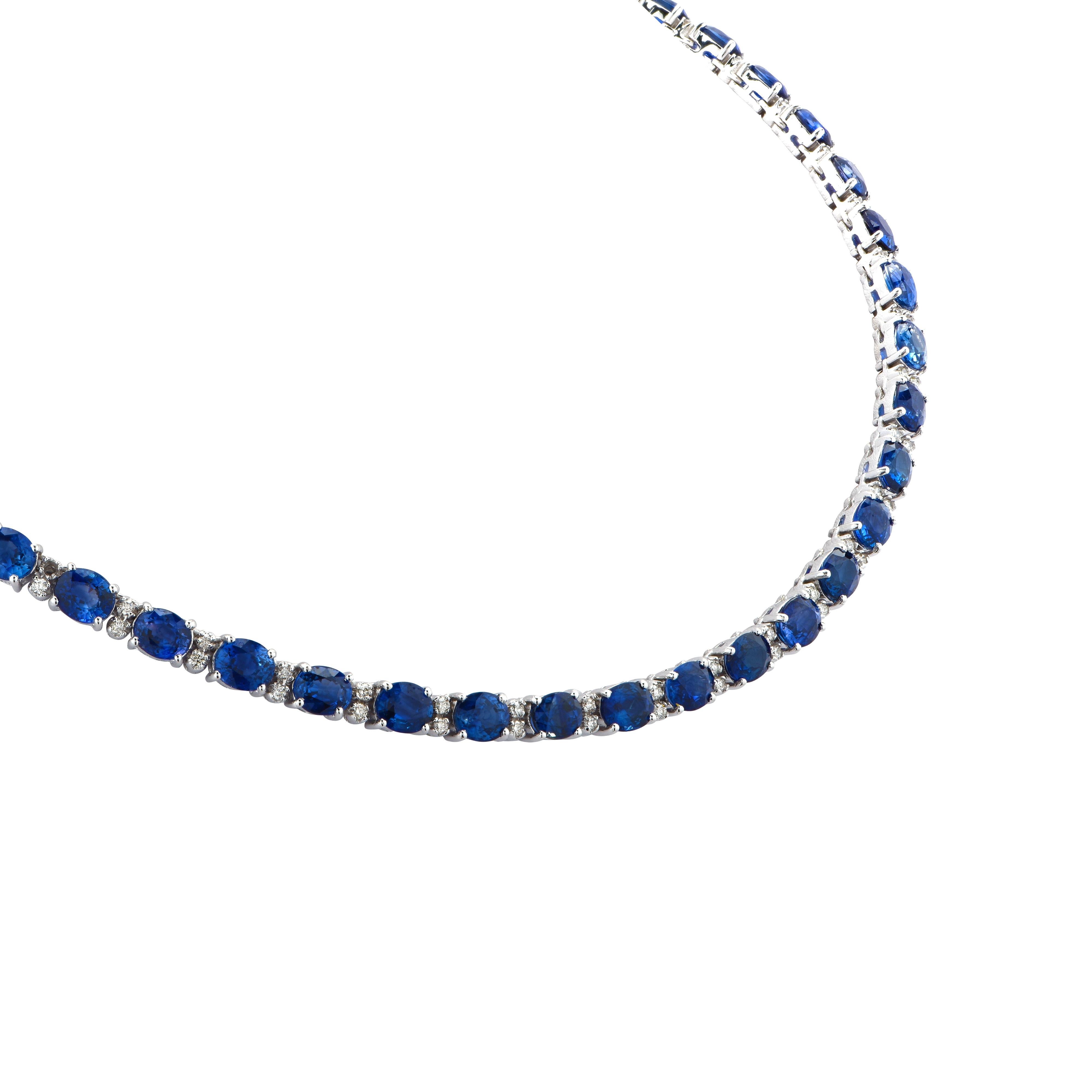 Oval Cut 40 Carat Sapphire and Diamond Necklace