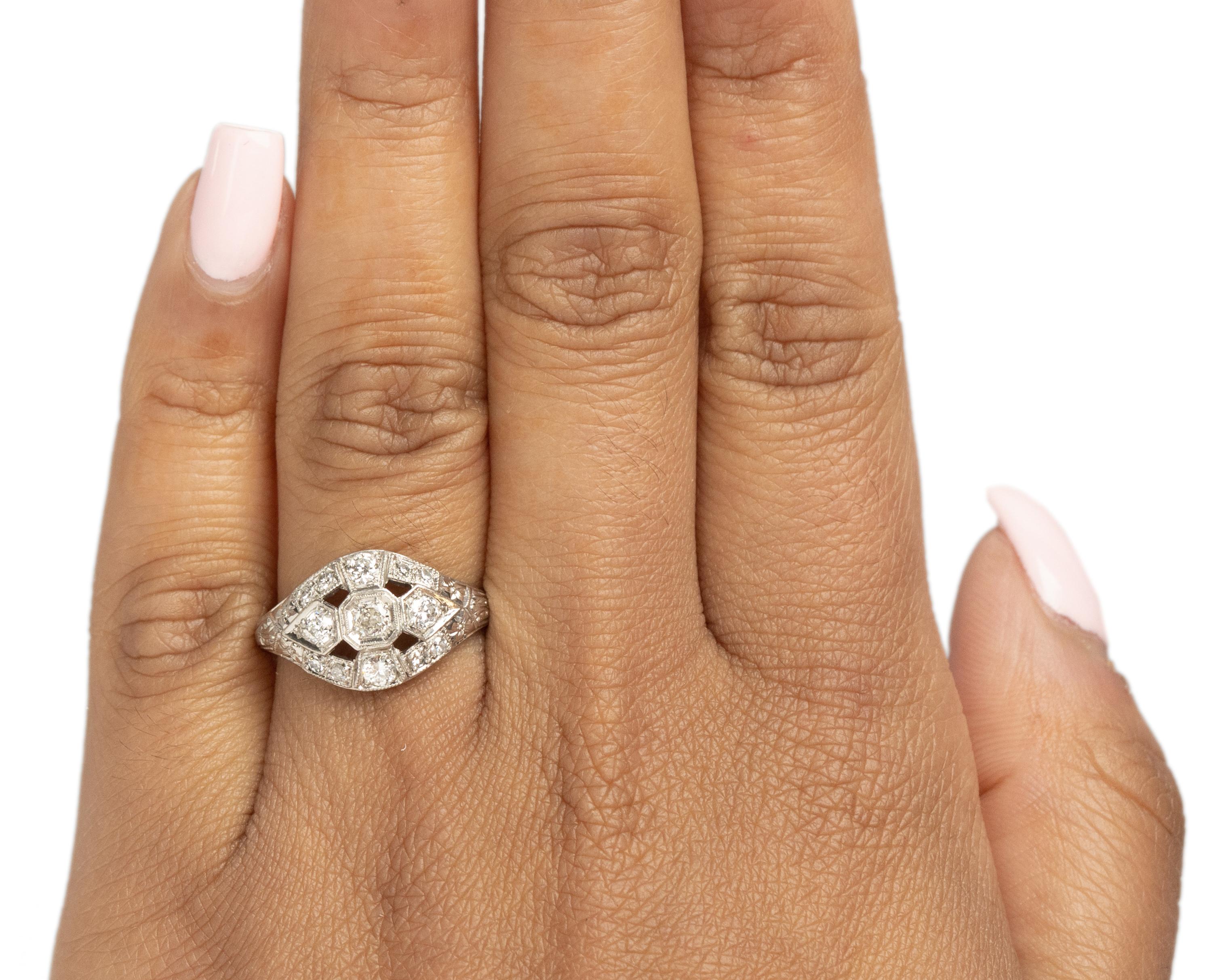 Old European Cut .40 Carat Total Weight Art Deco Diamond Platinum Engagement Ring For Sale