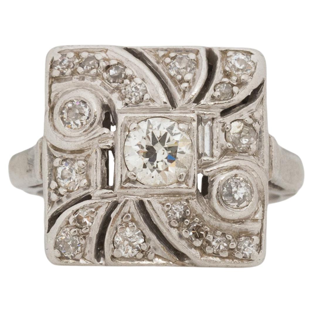 .40 Carat Total Weight Art Deco Diamond Platinum Engagement Ring For Sale