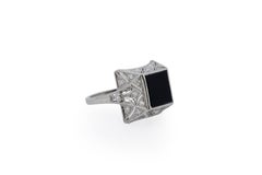 .40 Carat Total Weight Art Deco Diamond Platinum Onyx Engagement Ring