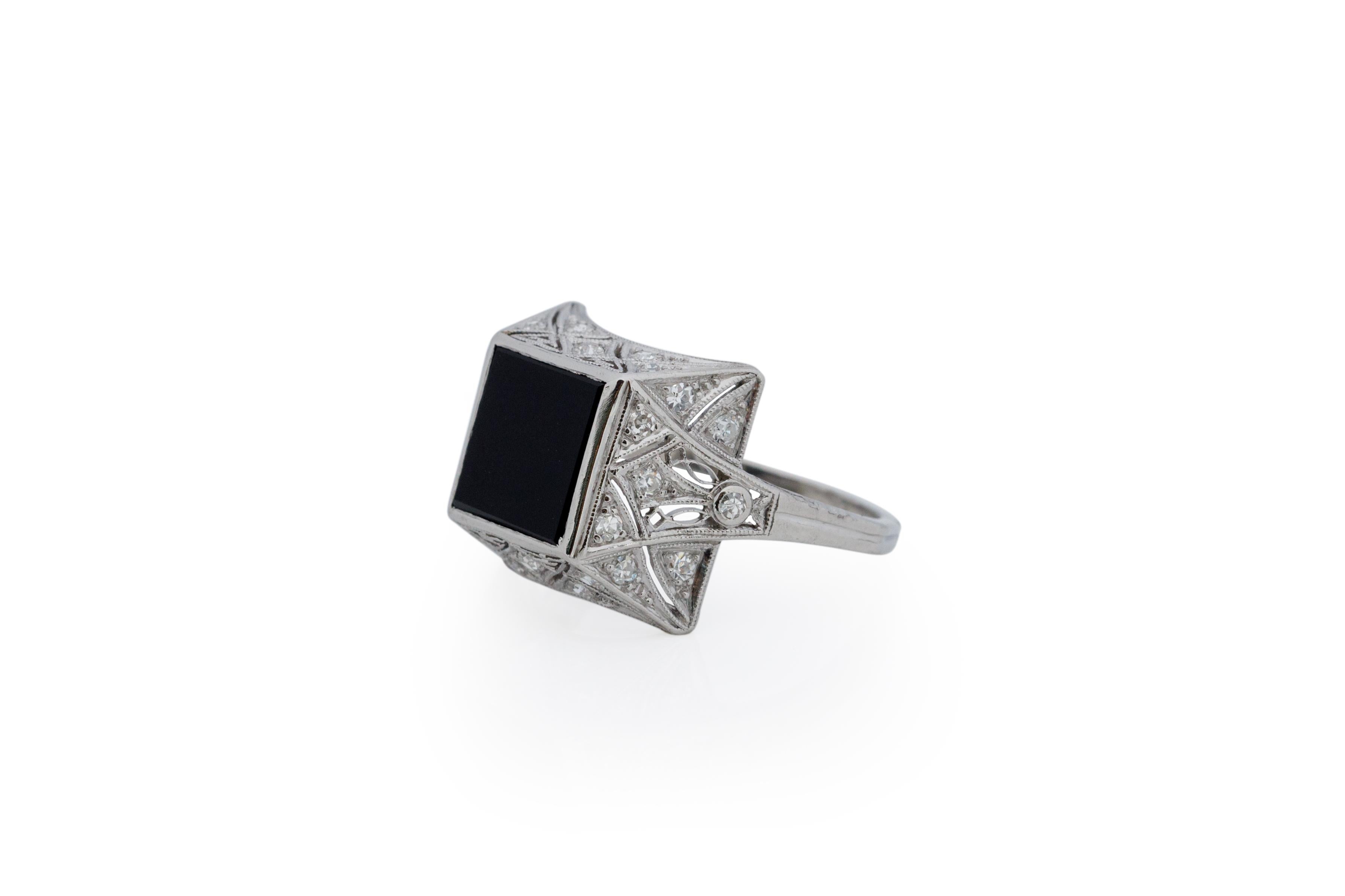 Old European Cut .40 Carat Total Weight Art Deco Diamond Platinum Onyx Engagement Ring For Sale