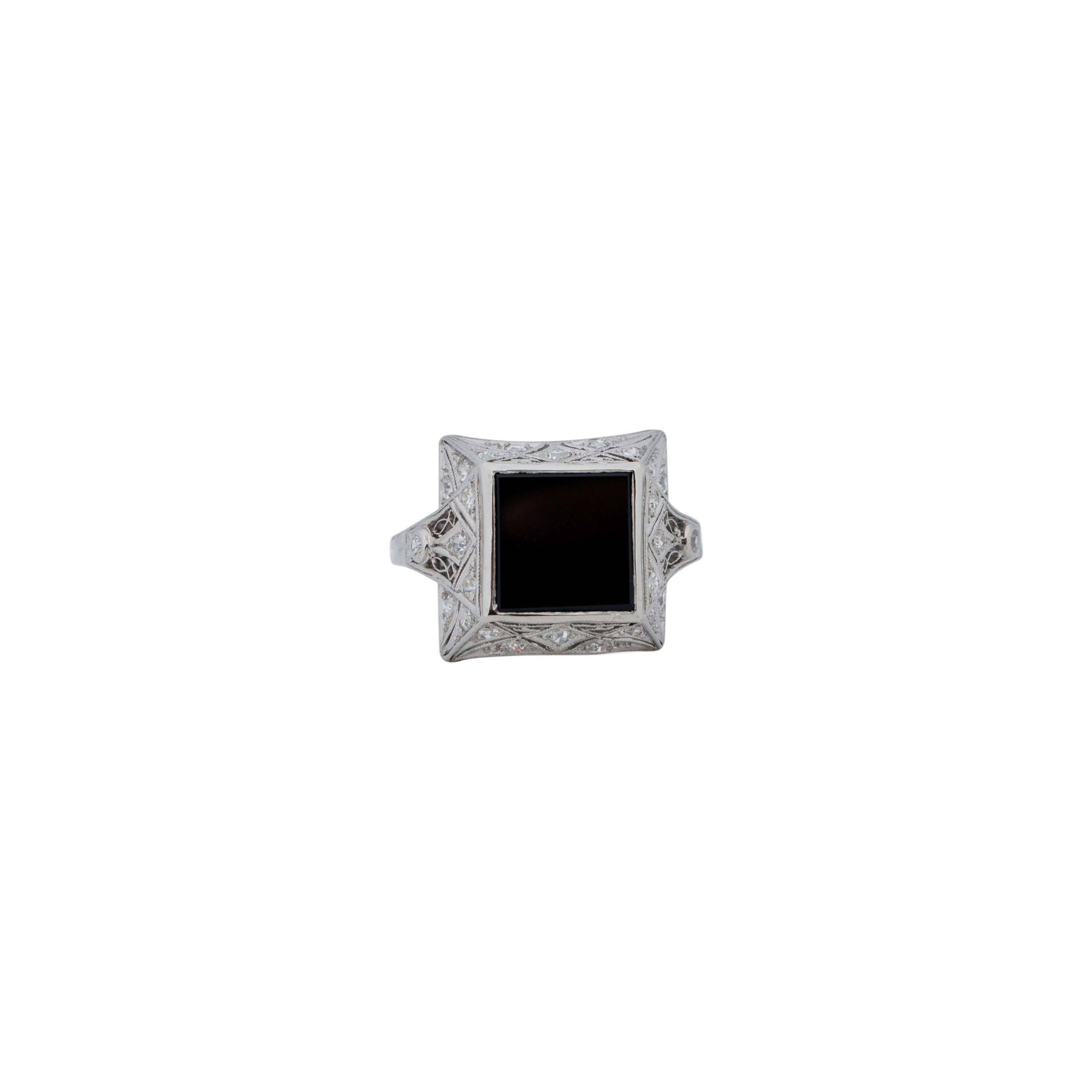 .40 Carat Total Weight Art Deco Diamond Platinum Onyx Engagement Ring For Sale