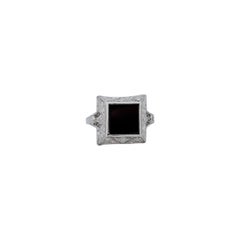 Vintage .40 Carat Total Weight Art Deco Diamond Platinum Onyx Engagement Ring