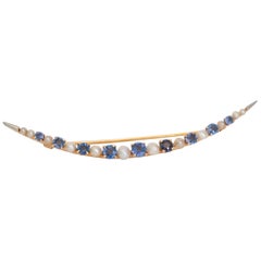 .40 Carat Total Weight Blue Sapphire Yellow Gold Pin