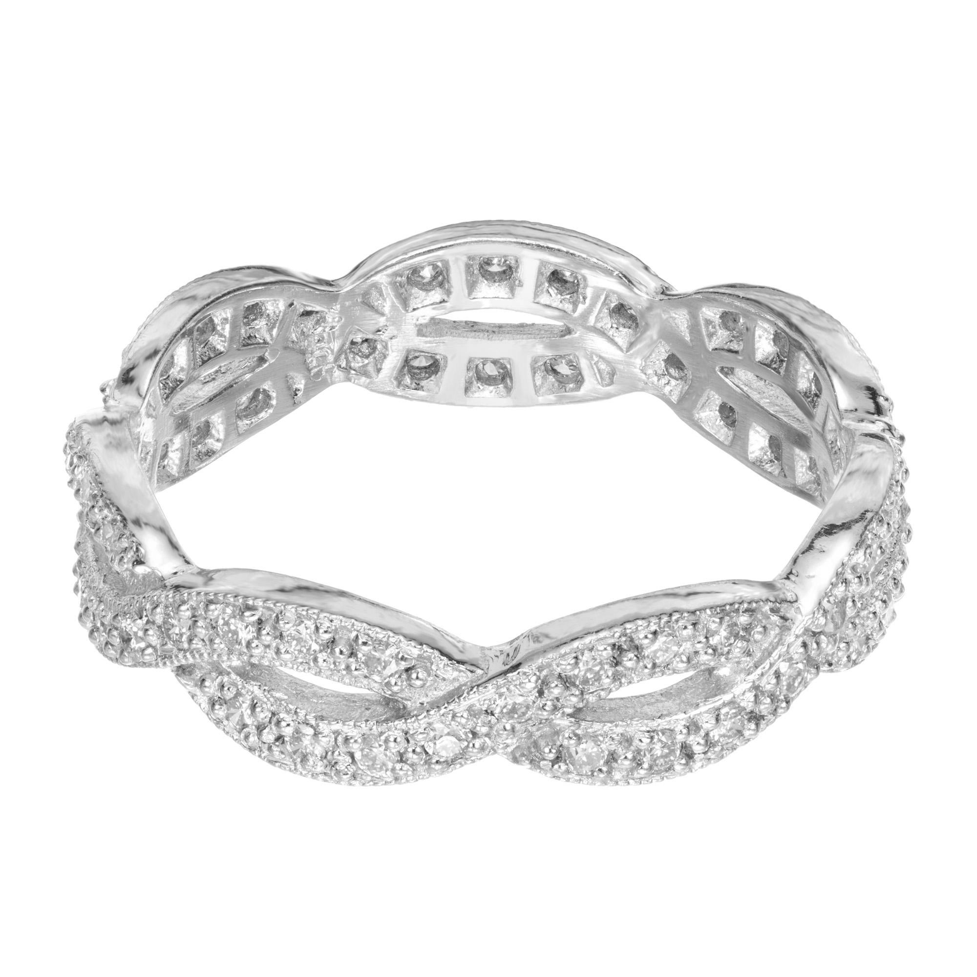 Round Cut .40 Carat Two Row Diamond Platinum Eternity Wedding Band Ring For Sale