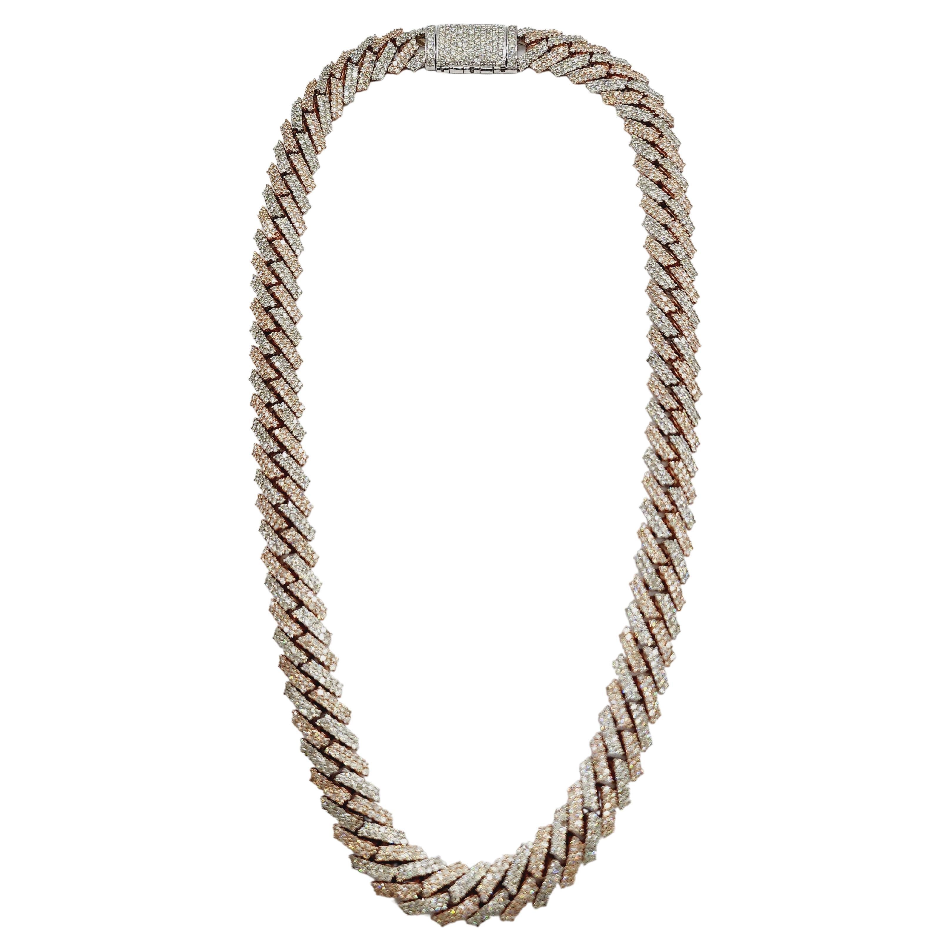 40 Carats Diamonds Cuban Two-Tone Necklace Chain 14 Karats Gold 22'' (Chaîne de collier cubaine à deux tons en or 14 carats) en vente