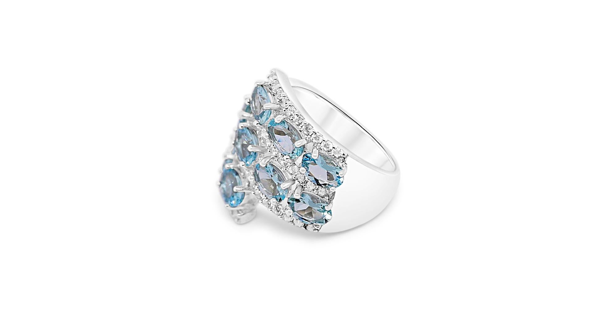 Oval Cut 4.21 Ct Aquamarine Cocktail Ring 925 Sterling Silver Bridal Wedding Ring  For Sale
