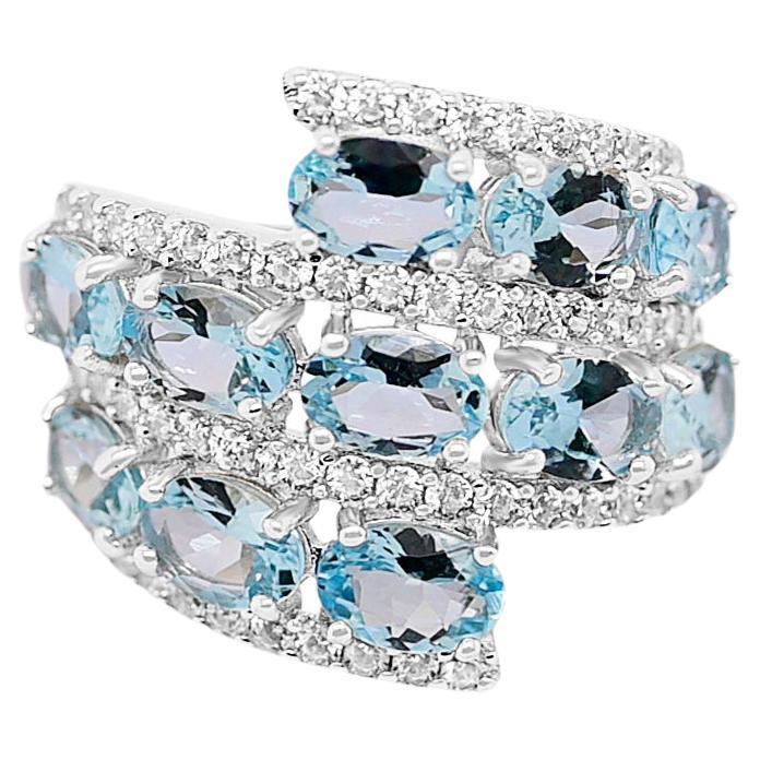 4.21 Ct Aquamarine Cocktail Ring 925 Sterling Silver Bridal Wedding Ring  For Sale